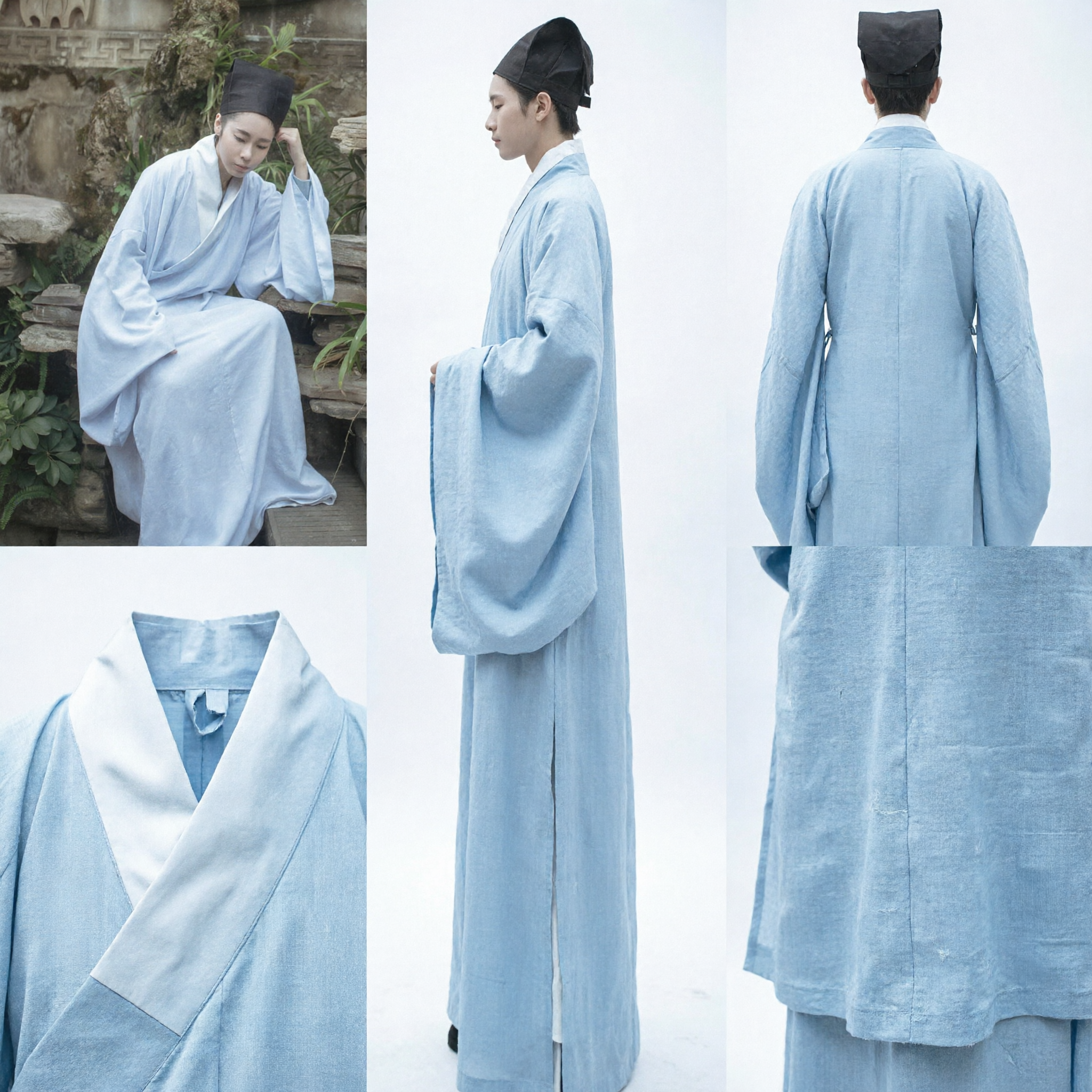 Men's Traditional Chinese Taoist Priest Robe Ancient Scholar Hanfu Costume for Cosplay and Performance