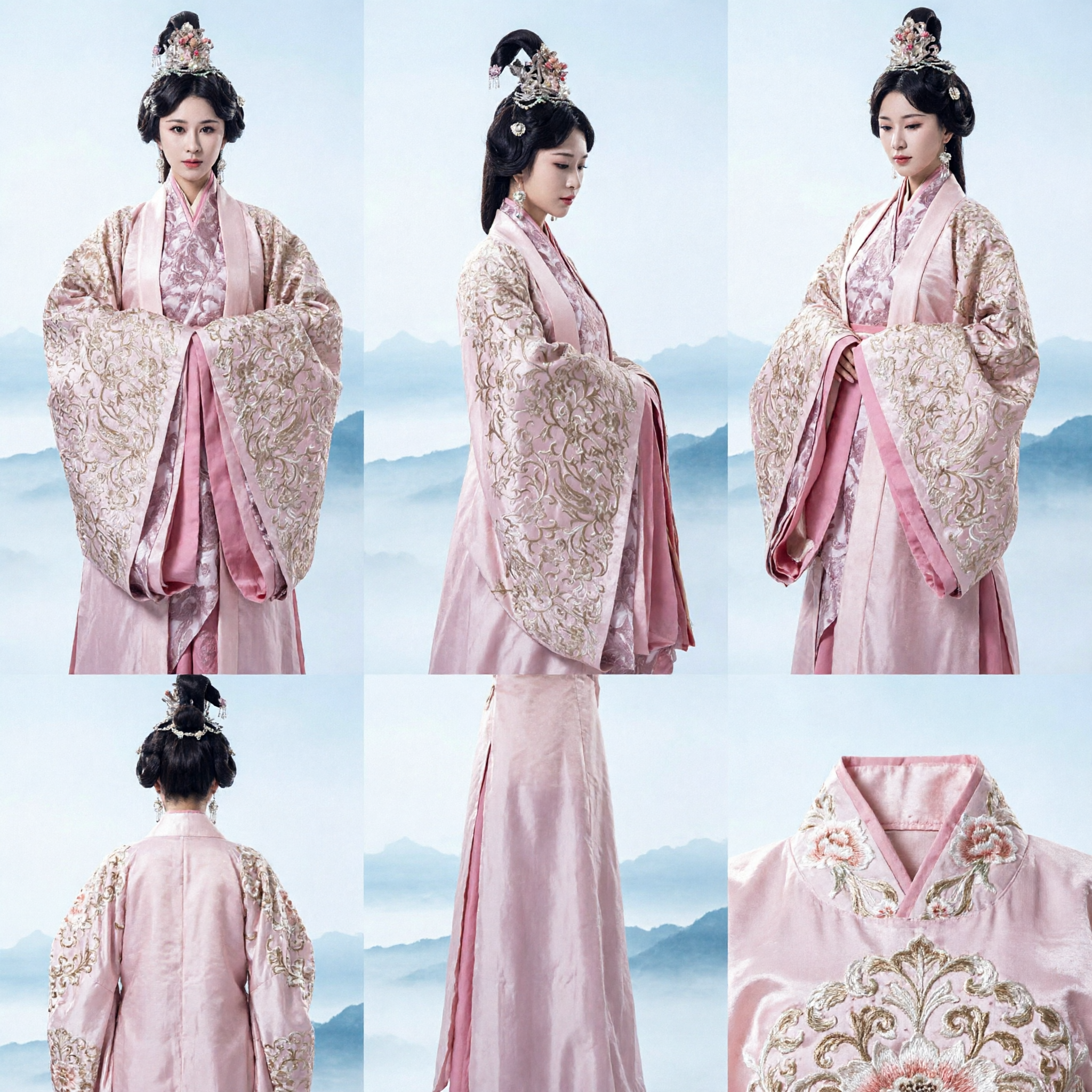 Elegant Pink Ancient Chinese Hanfu Costume Traditional Princess Dress with Gold Embroidery for Women Cosplay