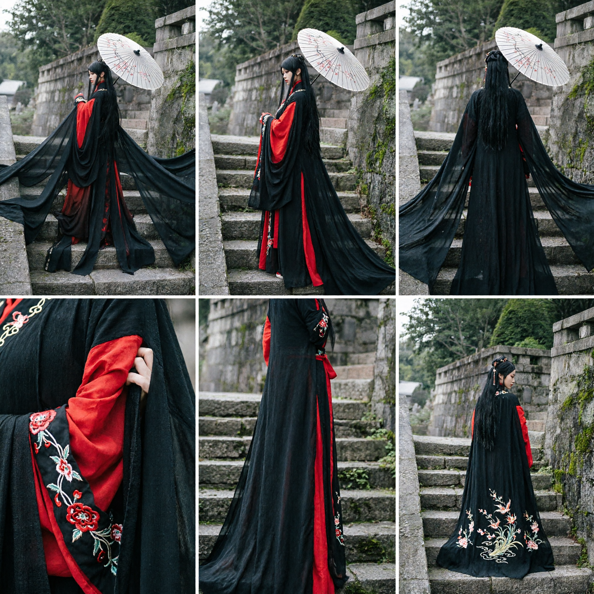 Elegant Black and Red Traditional Hanfu Costume Ancient Chinese Wuxia Knight Robe for Women Cosplay