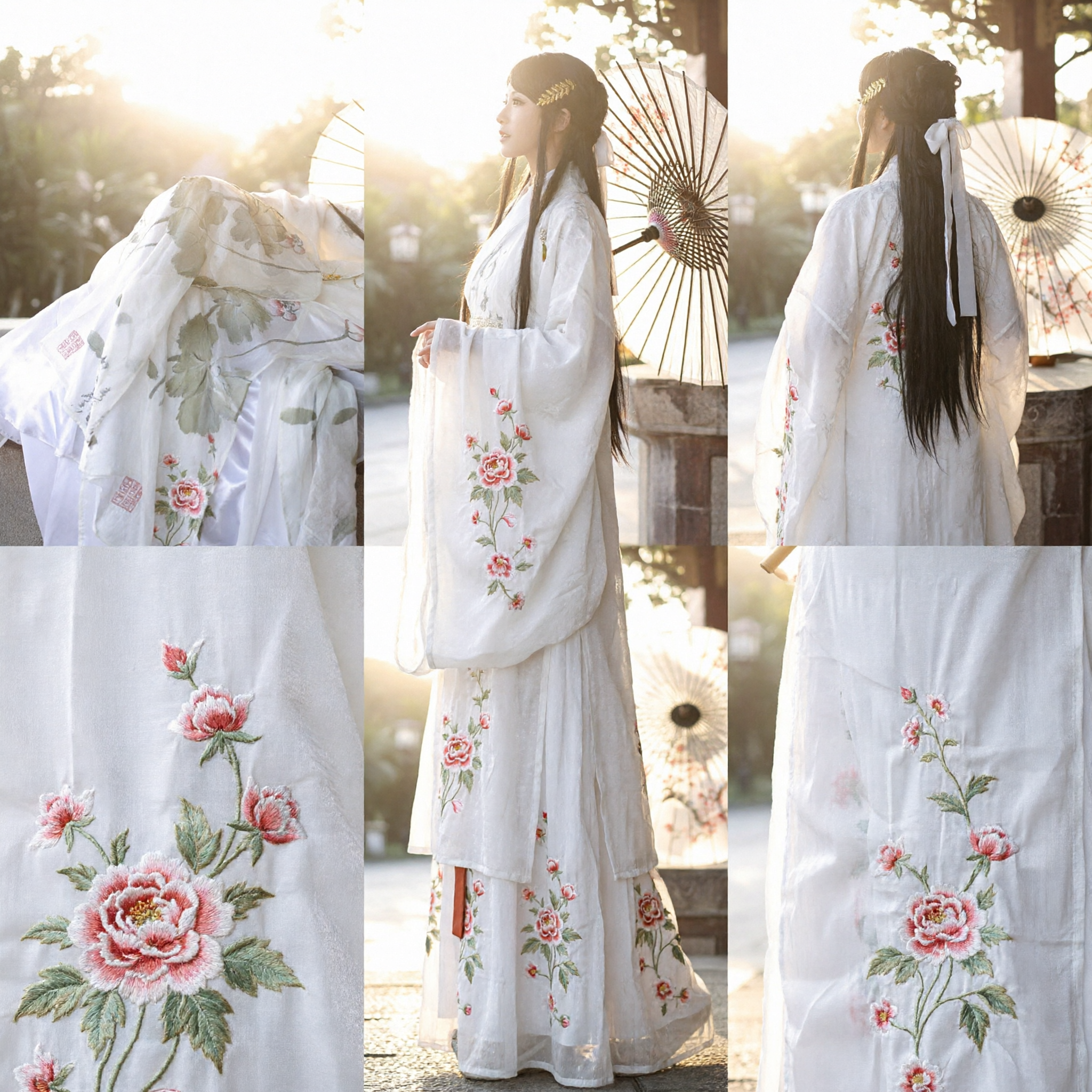 Elegant Women's Traditional Chinese Hanfu Ancient Costume White Embroidered Dress Set for Photography and Cultural Events