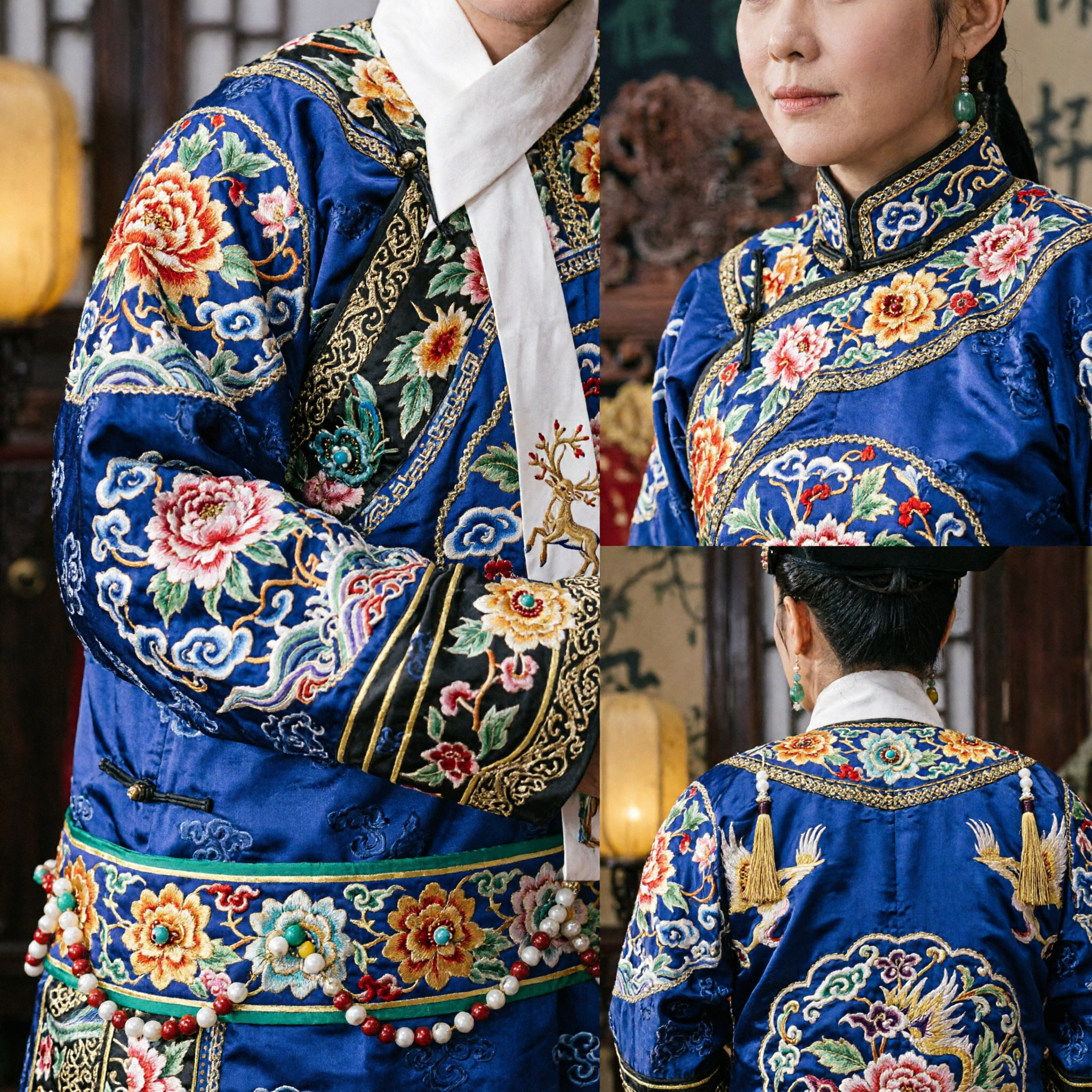 Qing Dynasty Imperial Couple Traditional Chinese Costume Set Complete with Elaborate Headdress for Wedding Cosplay