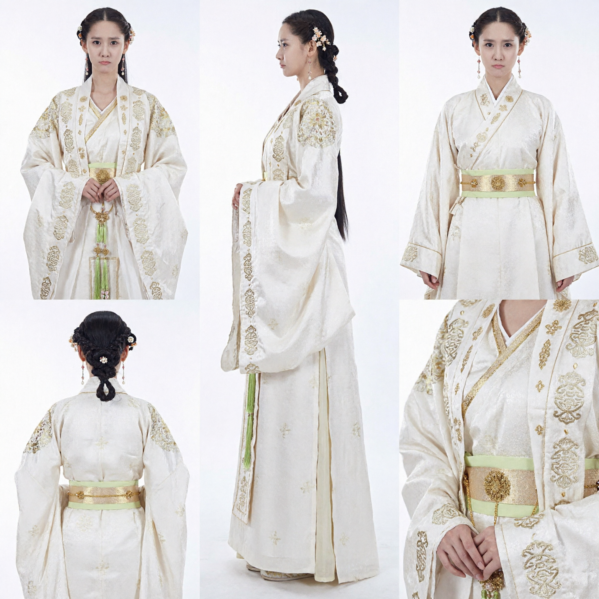 Elegant White Korean Hanbok with Gold Embroidery Historical Palace Lady Costume for Women Drama