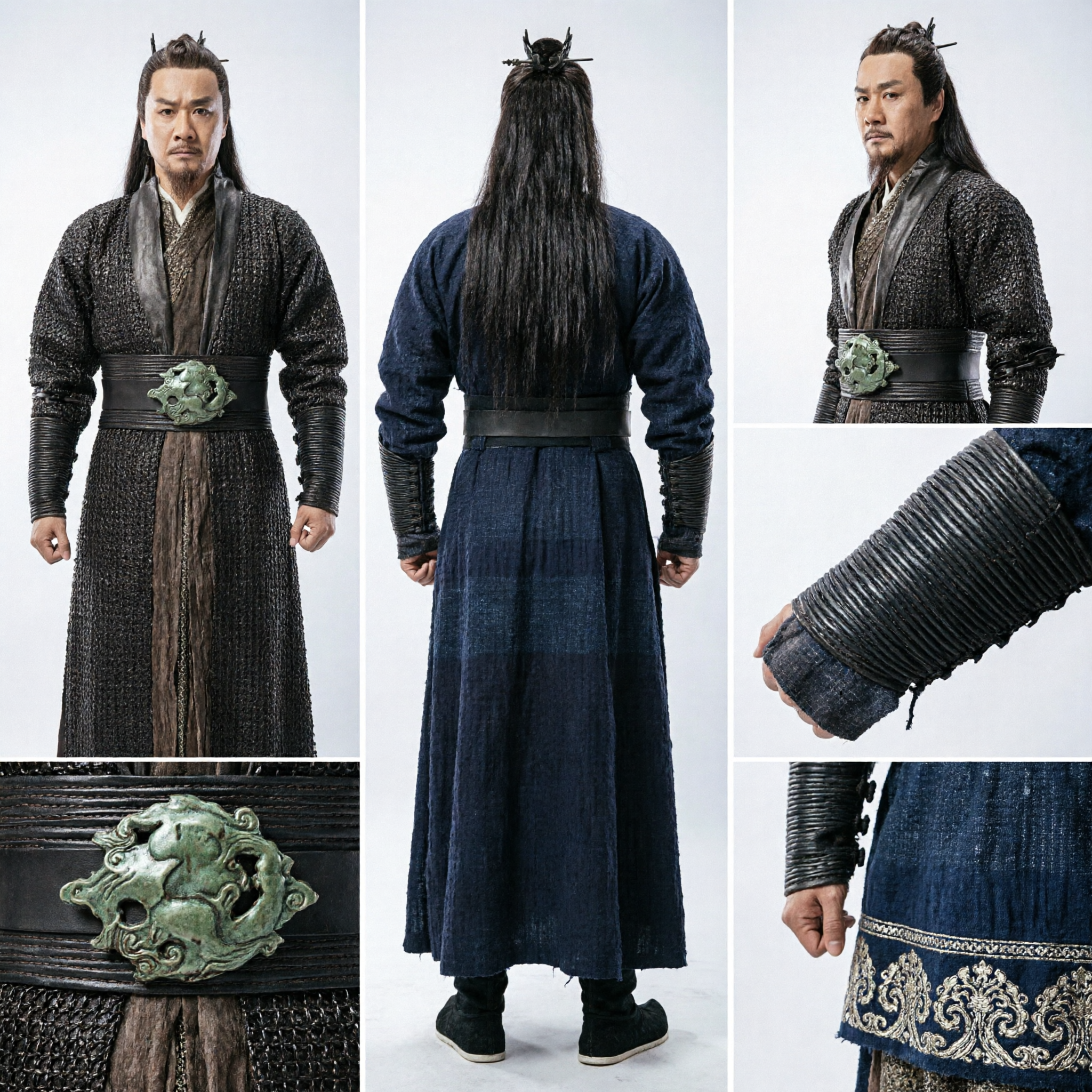 Men's Ancient Chinese Warrior Costume Black Scale Pattern General Robe Historical Cosplay Hanfu Outfit