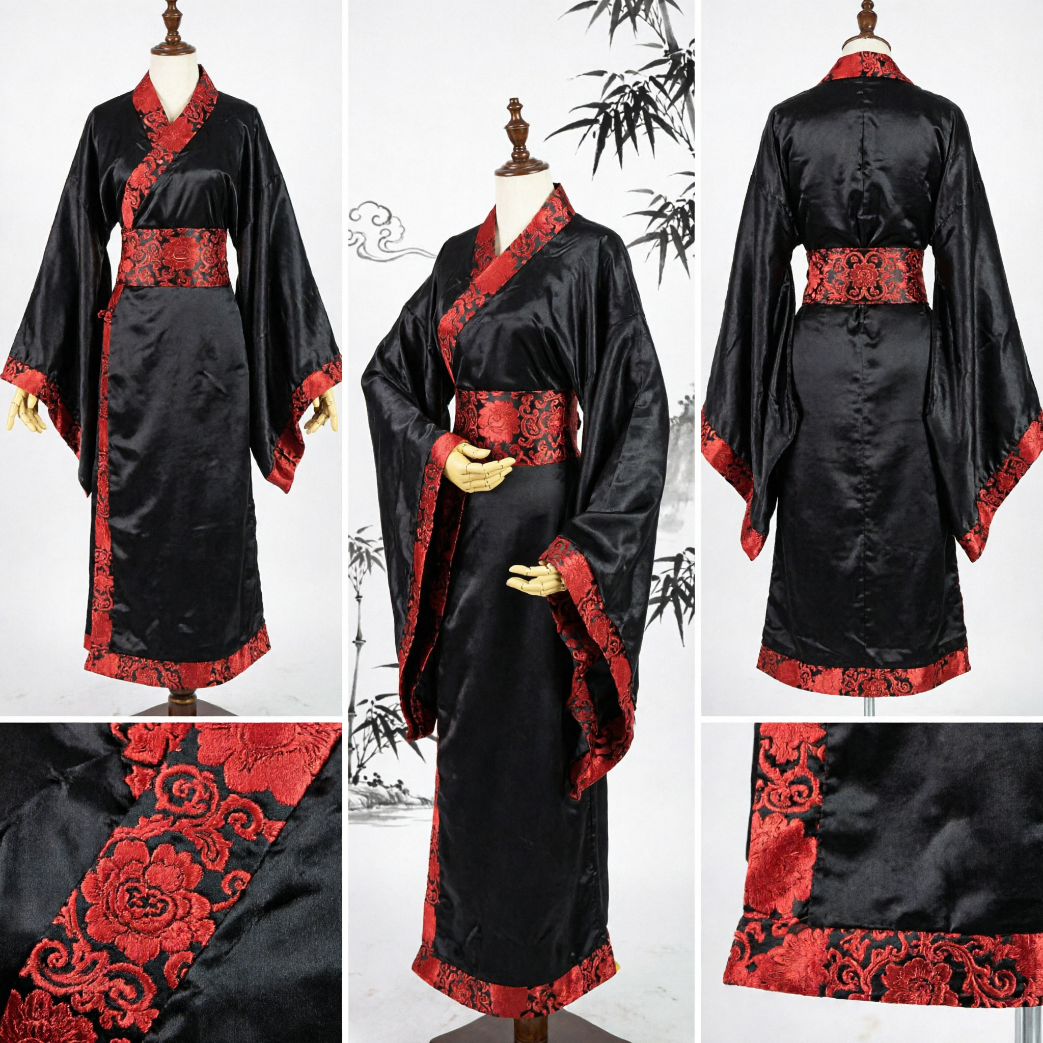 Men's Black and Red Traditional Chinese Hanfu Robe Ancient Dynasty Swordsman Cosplay Costume