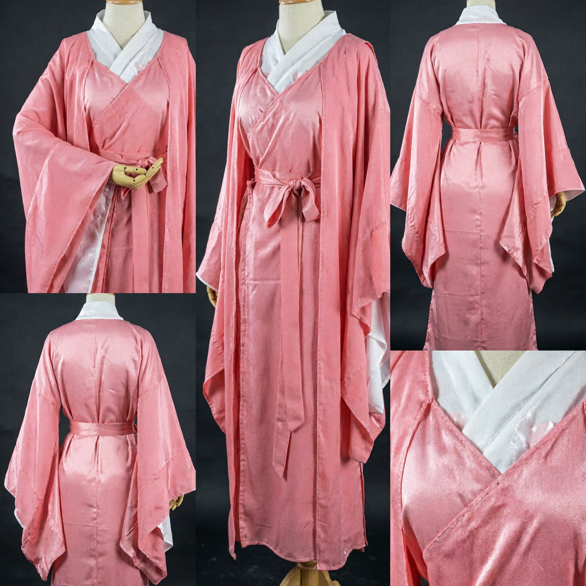 Pink Traditional Chinese Hanfu Robe Ancient Costume Cross Collar Wide Sleeve for Men Women Cosplay Performance
