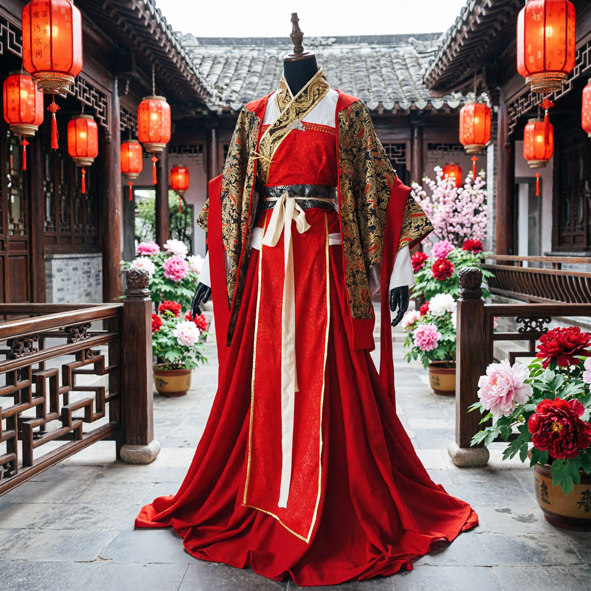 Red Chinese Traditional Hanfu Wedding Dress for Women Ancient Embroidered Robe for Cosplay and Stage Performance