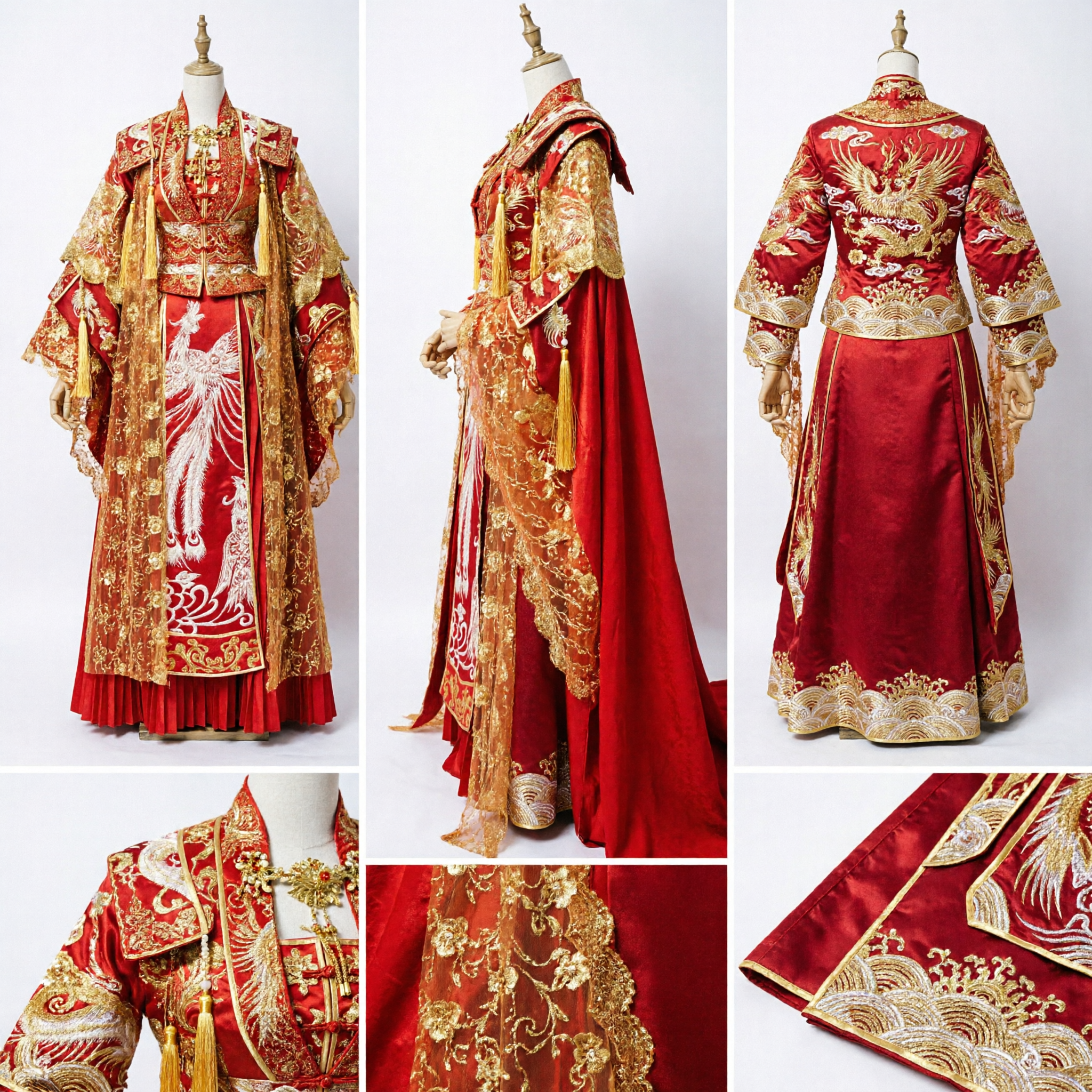 Chinese Traditional Ancient Empress Costume Red Gold Embroidery Hanfu Wedding Dress for Women Performance