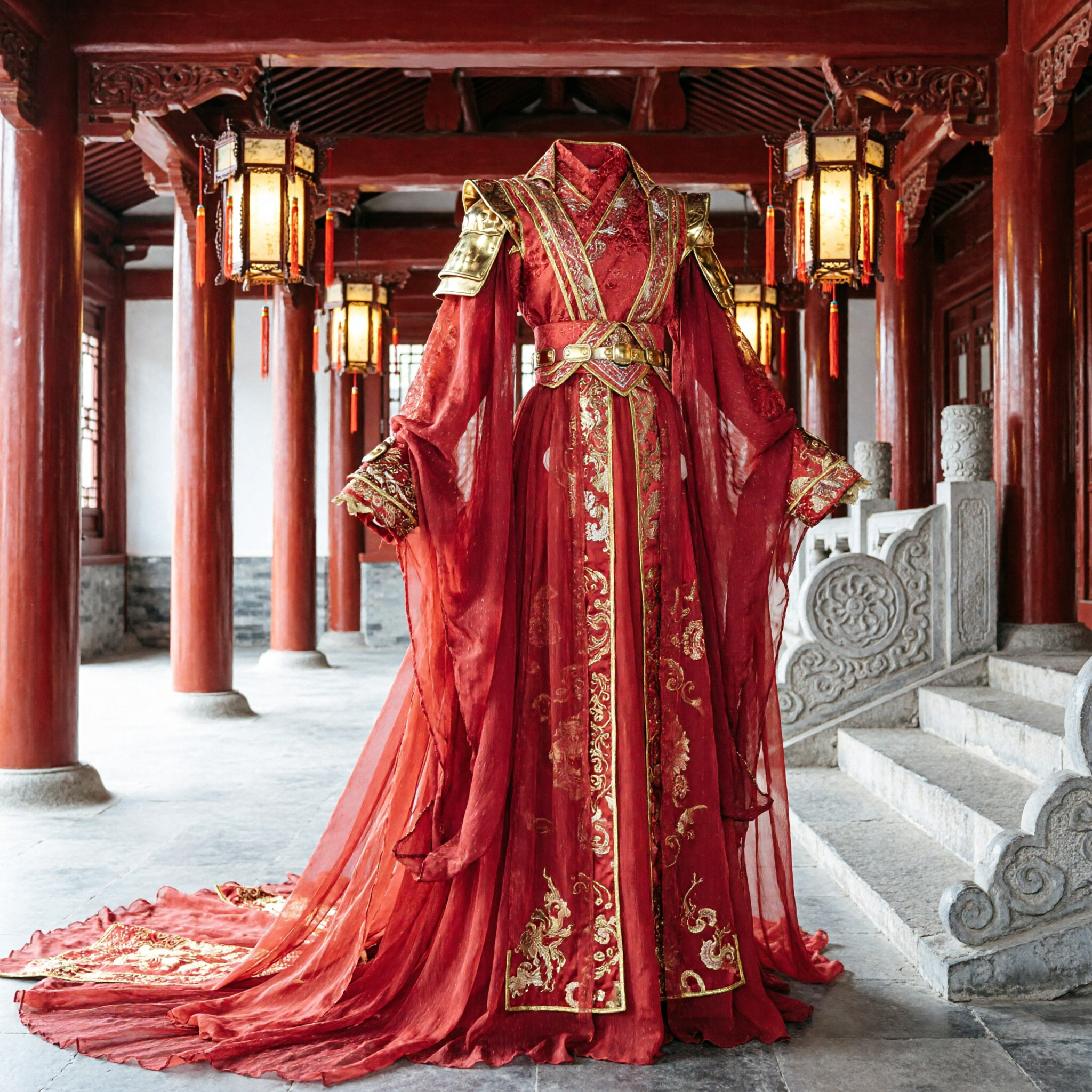 Traditional Chinese Red Hanfu Ancient Wedding Dress Gold Embroidery Wuxia Cosplay Costume for Women