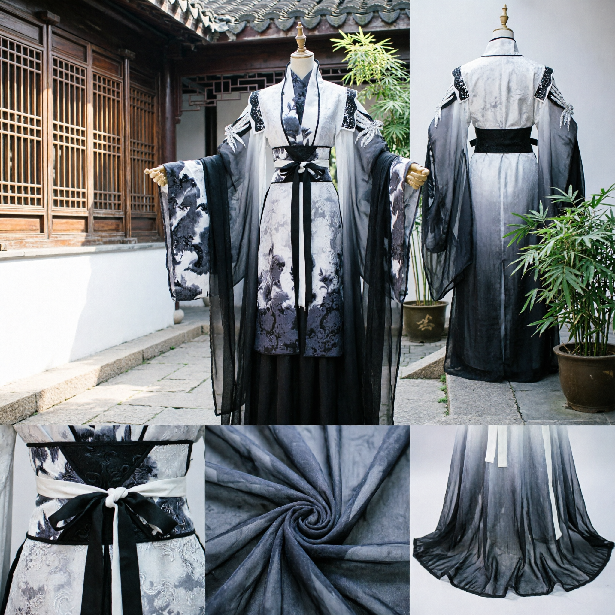 Chinese Traditional Hanfu Costume Black Ink Wash Fantasy Demon Lord Robe Ancient Swordsman Cosplay for Men