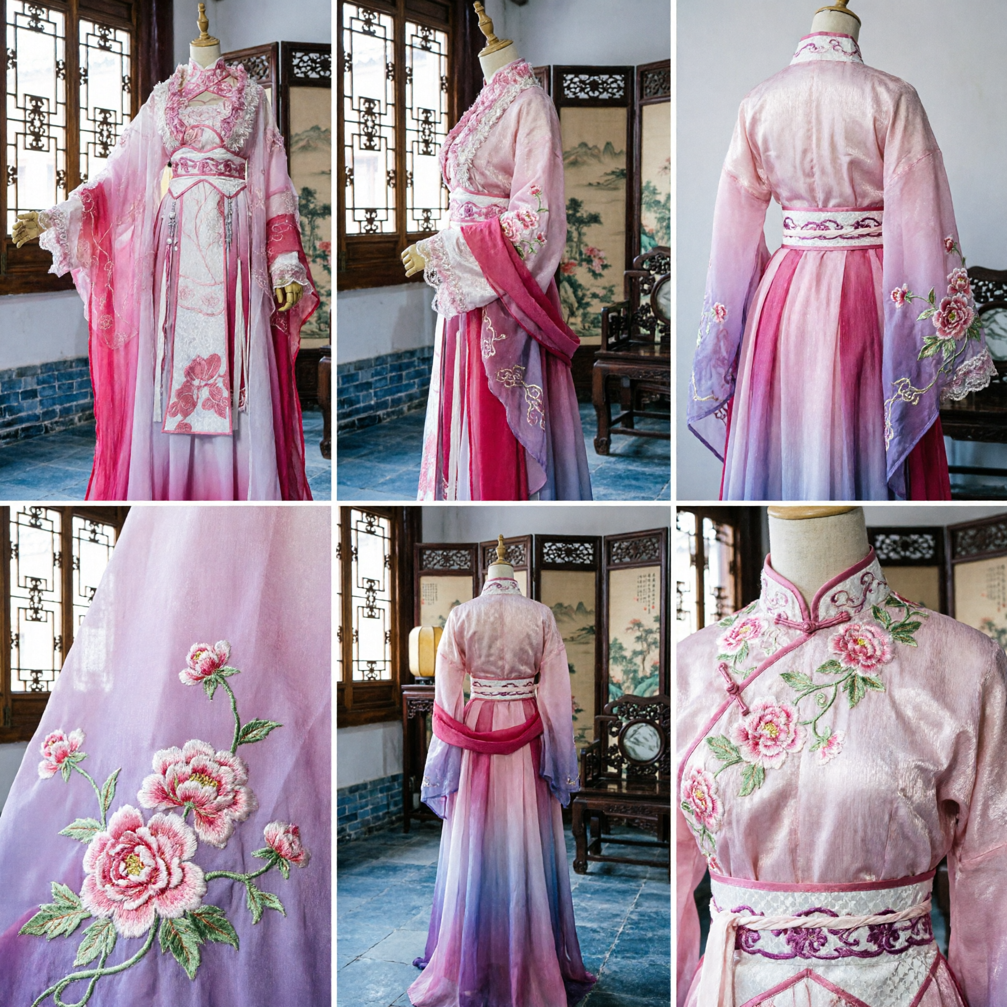 Traditional Chinese Hanfu Pink Gradient Fairy Dress Ancient Tang Dynasty Embroidered Robe Cosplay Costume for Women