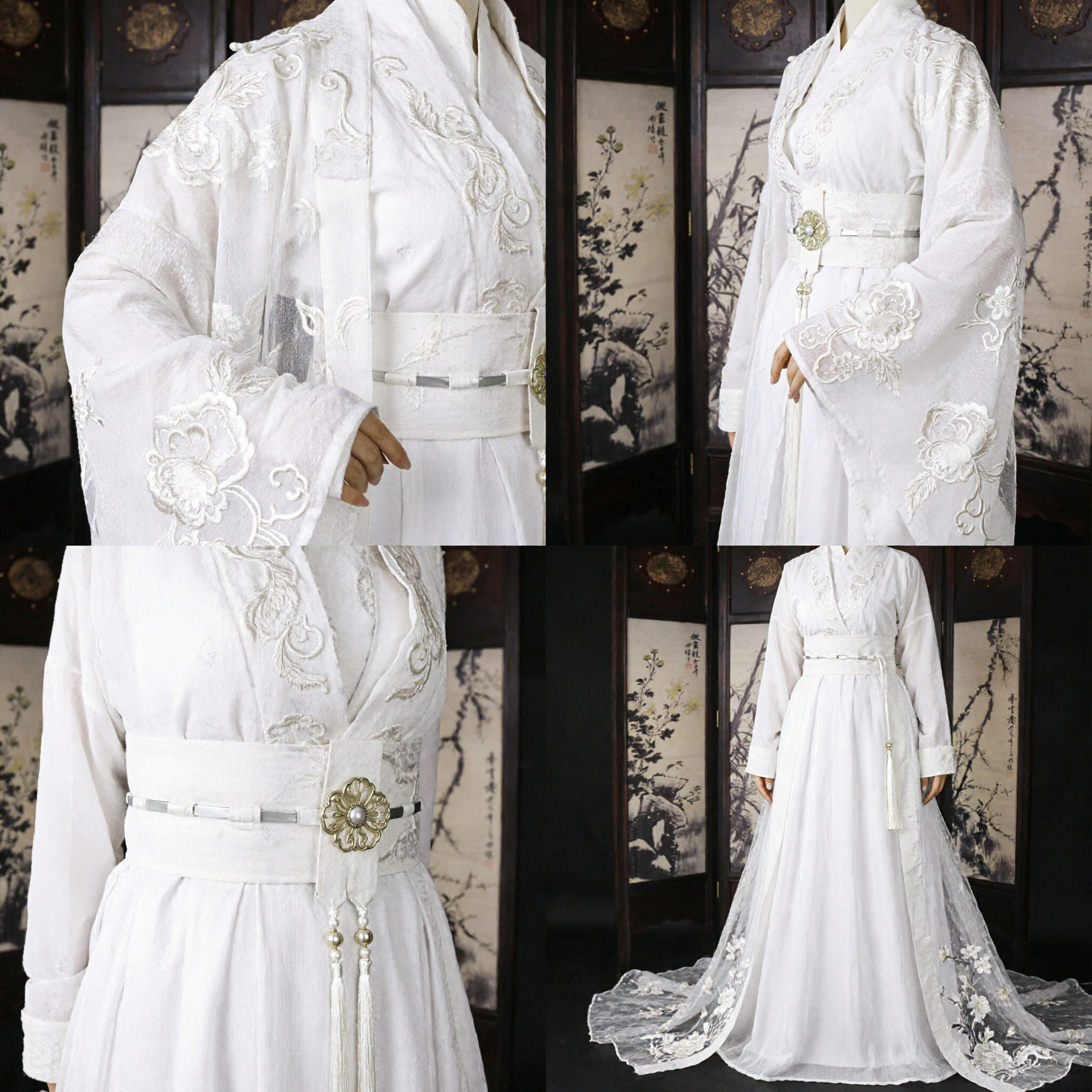 Men's White Traditional Chinese Hanfu Costume Ancient Swordsman Immortal Robe Xianxia Outfit for Cosplay and Performance