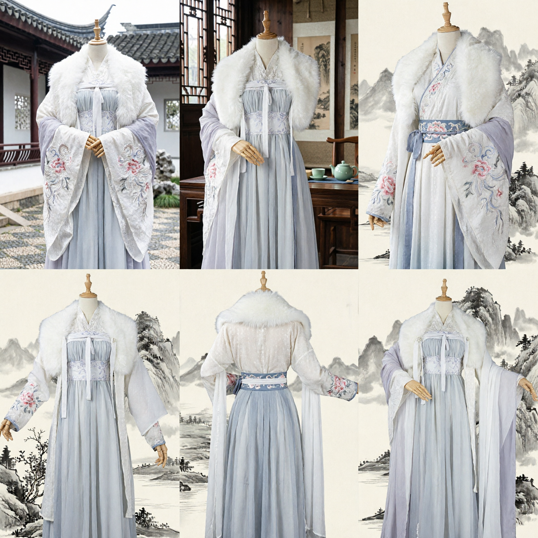 Traditional Chinese Hanfu Costume White Ancient Fairy Princess Dress with Fur Collar Cloak for Women Cosplay