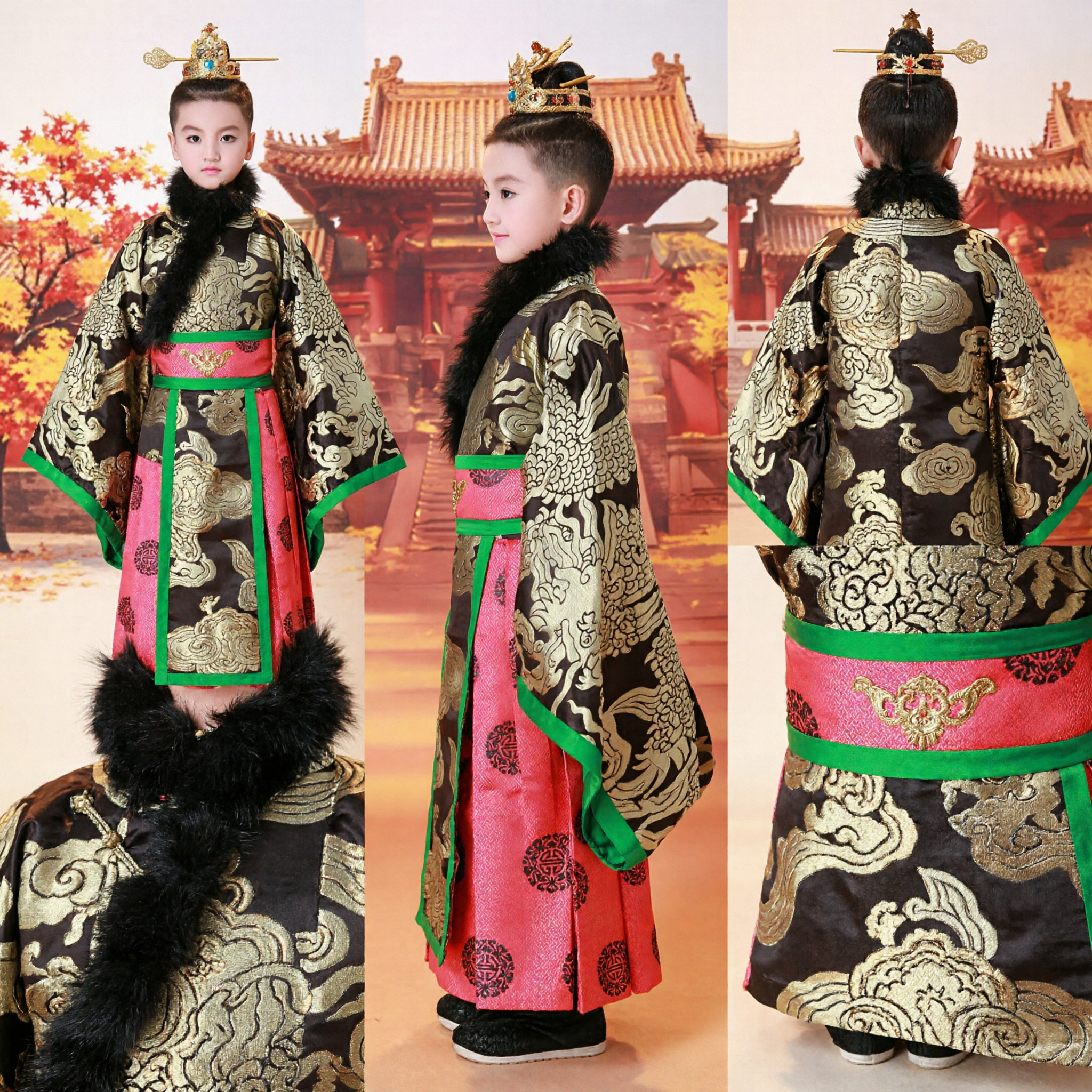 Boys Ancient Chinese Prince Costume Kids Traditional Dragon Robe Hanfu for Halloween Cosplay Stage Performance