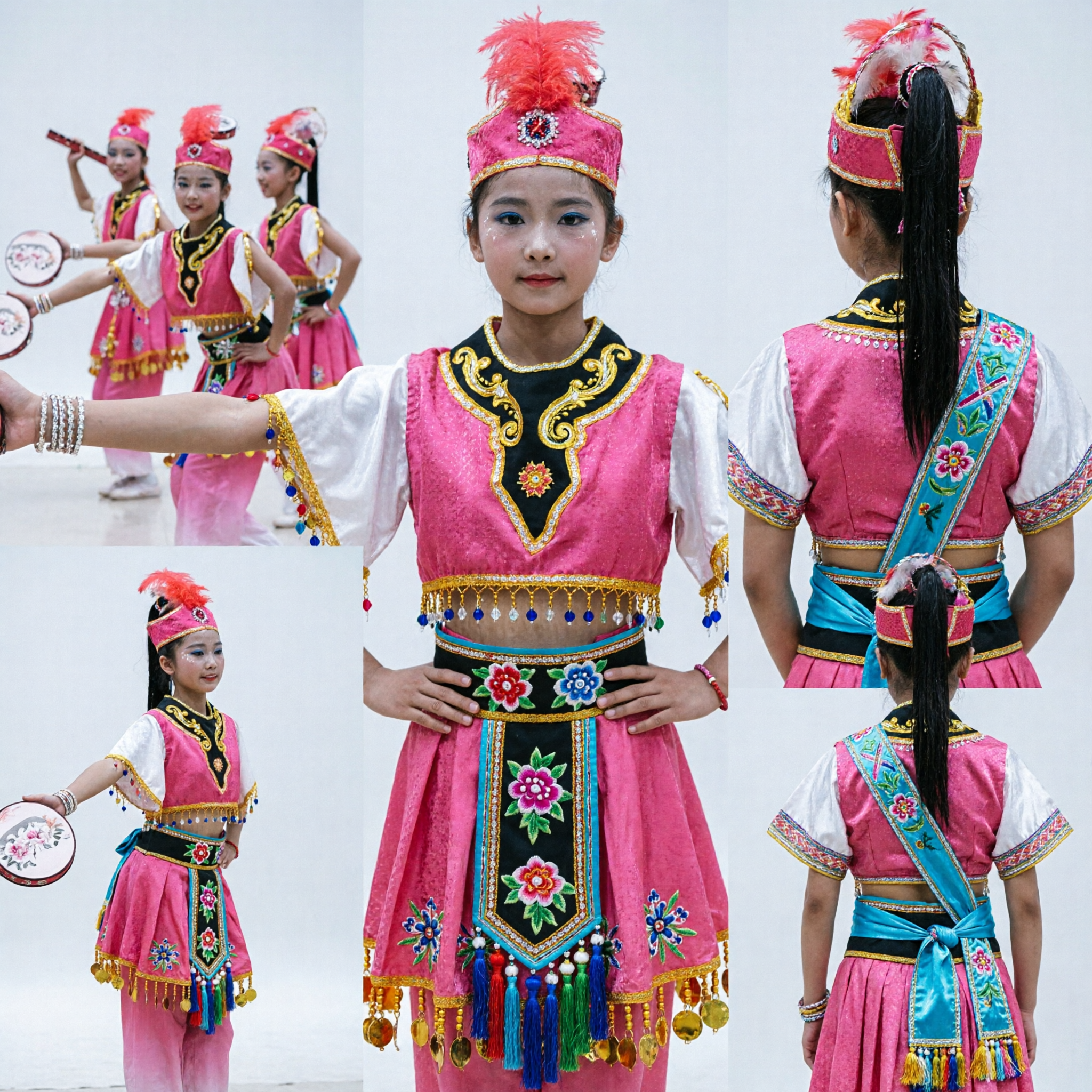Chinese Traditional Folk Dance Costume for Girls Pink Yangge Drum Dance Outfit Kids Stage Performance Wear