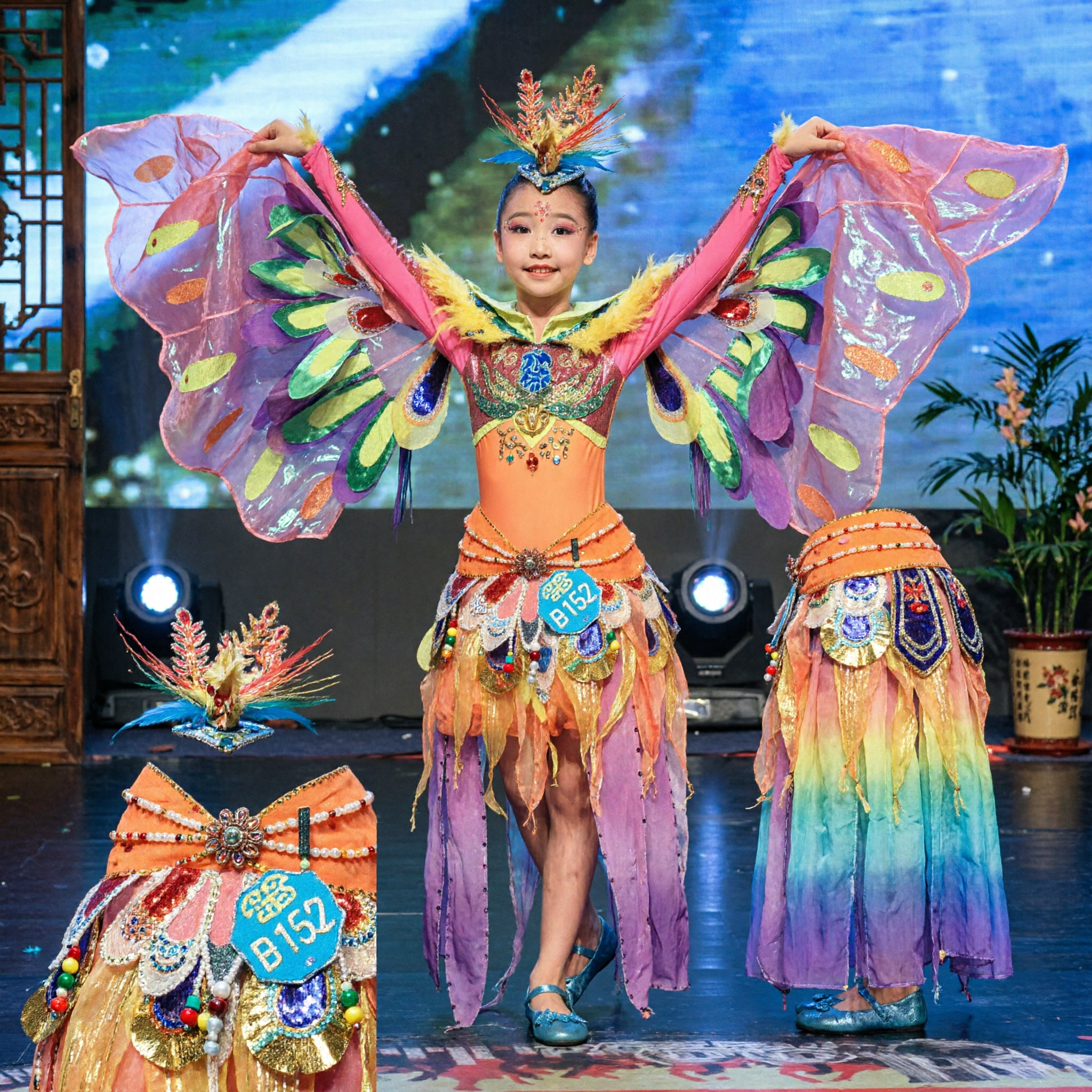 Girls Butterfly Dance Costume with Wings for Stage Performance Chinese Traditional Fairy Dress for Kids