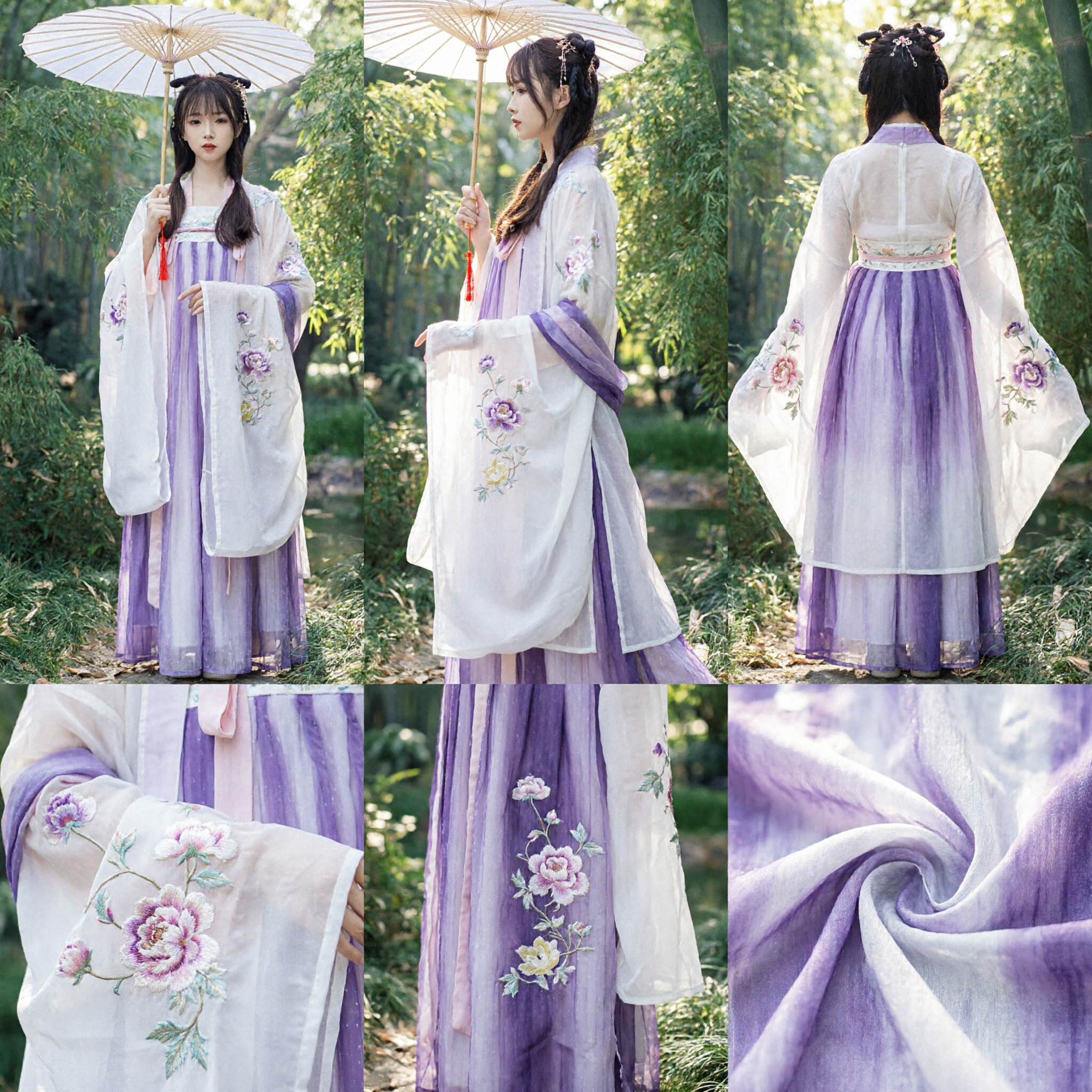 Elegant Purple Gradient Hanfu Traditional Chinese Ancient Costume Embroidered Fairy Dress for Women Photography and Cosplay