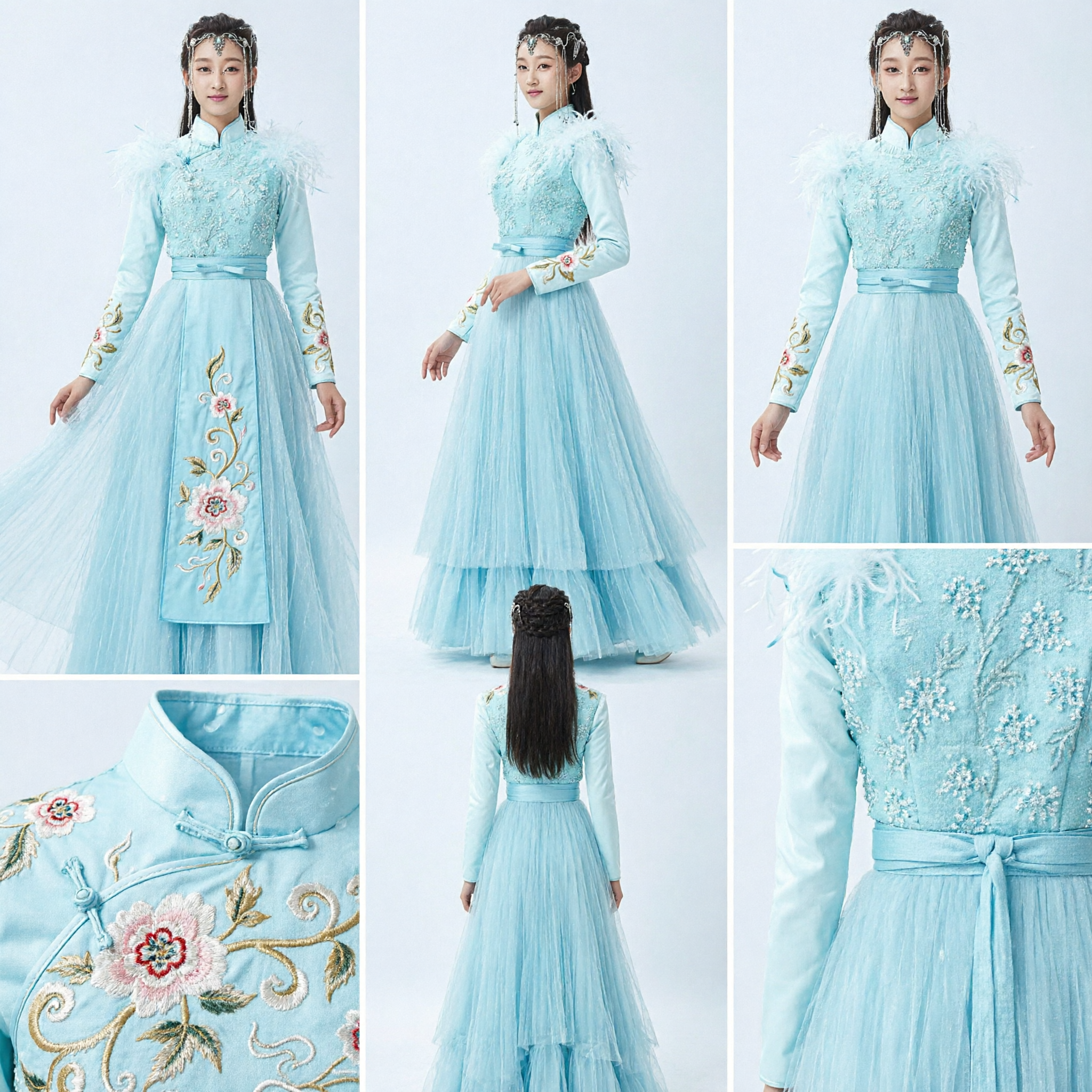 Ancient Chinese Blue Fairy Costume Xianxia Fantasy Dress Women Cosplay Hanfu Performance Outfit