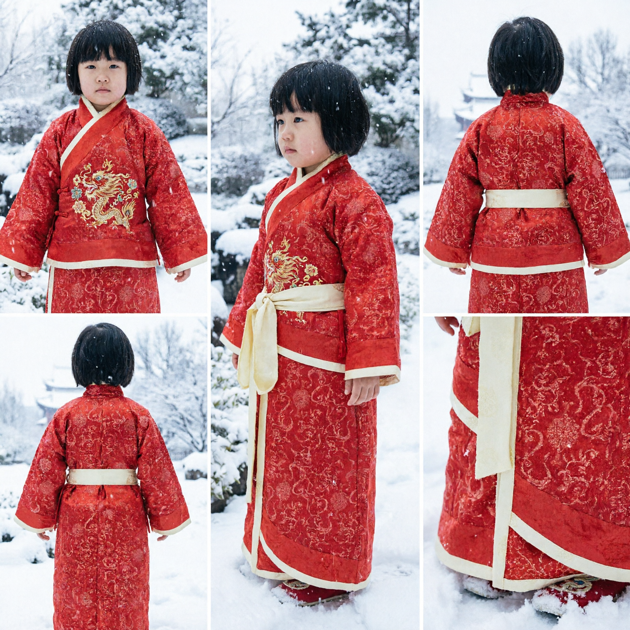 Children's Traditional Chinese Hanfu Red Brocade Robe Tang Dynasty Costume for Lunar New Year Celebration