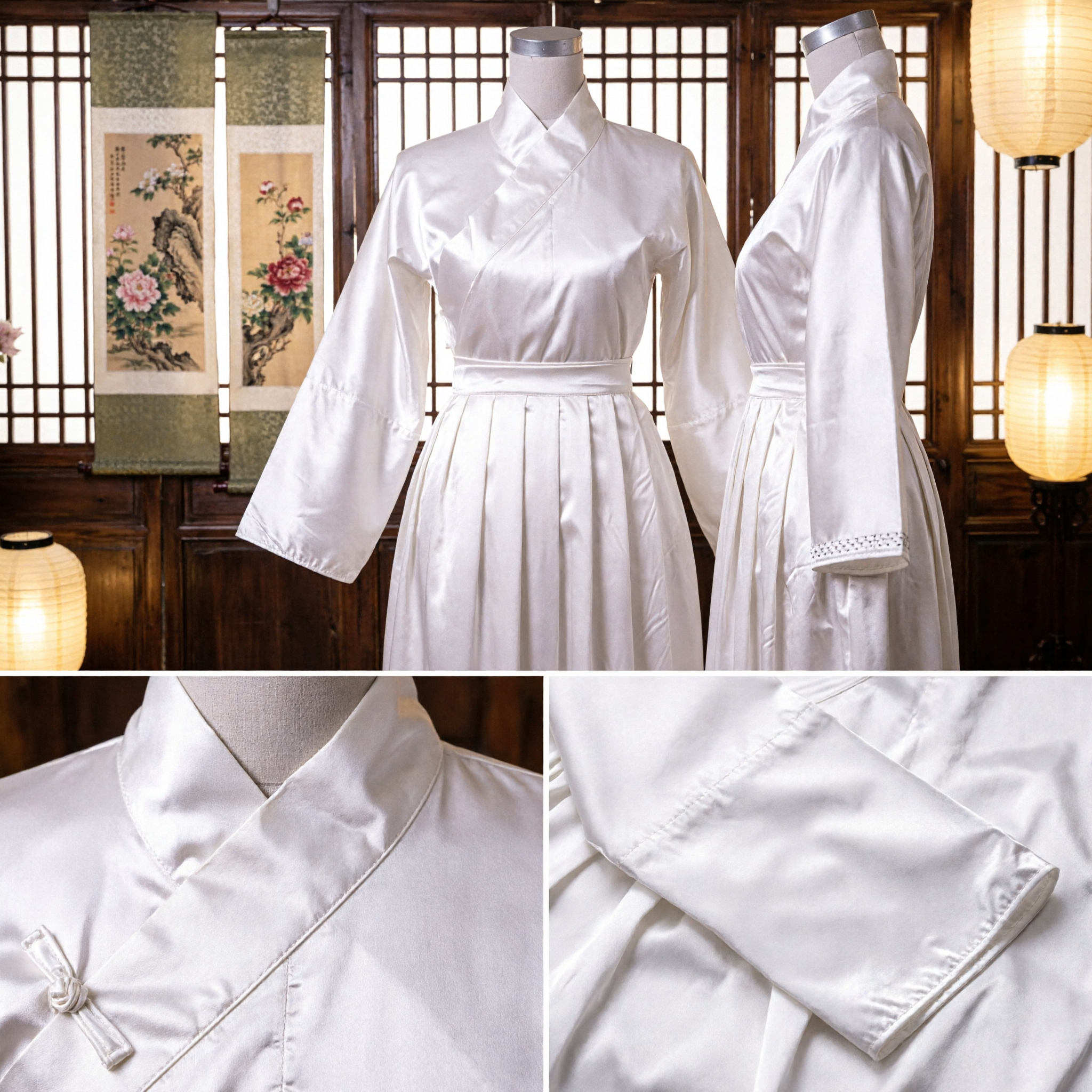 Traditional White Korean Hanbok Dress Women's Formal Silk Costume for Weddings and Cultural Celebrations