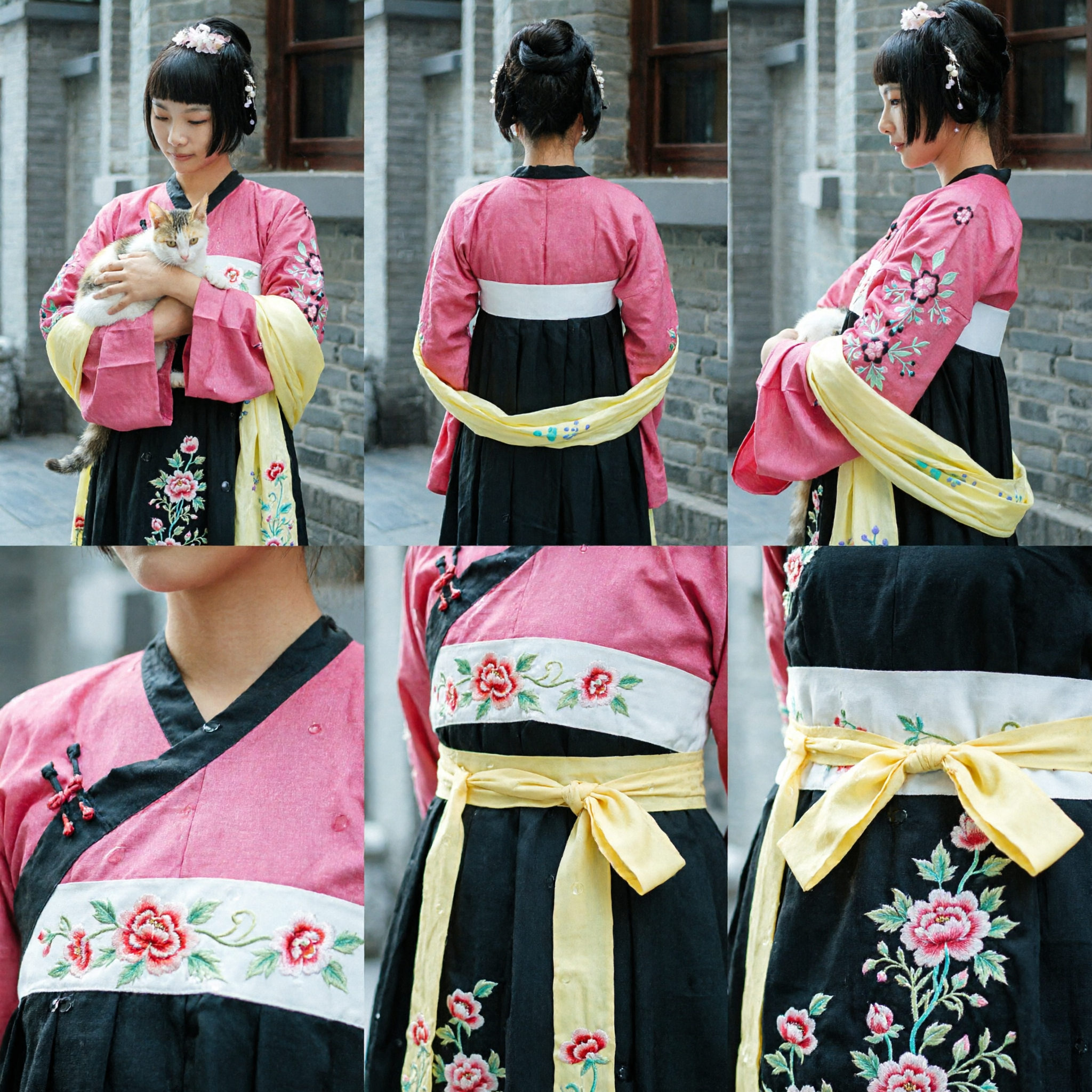 Women's Pink Floral Embroidered Hanfu Top Traditional Chinese Ancient Style Clothing for Photography and Cosplay