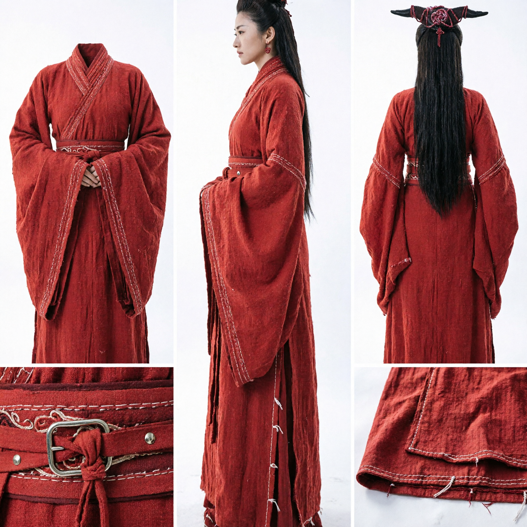 Women's Red Ancient Chinese Wuxia Warrior Hanfu Costume for Cosplay and Historical Performance