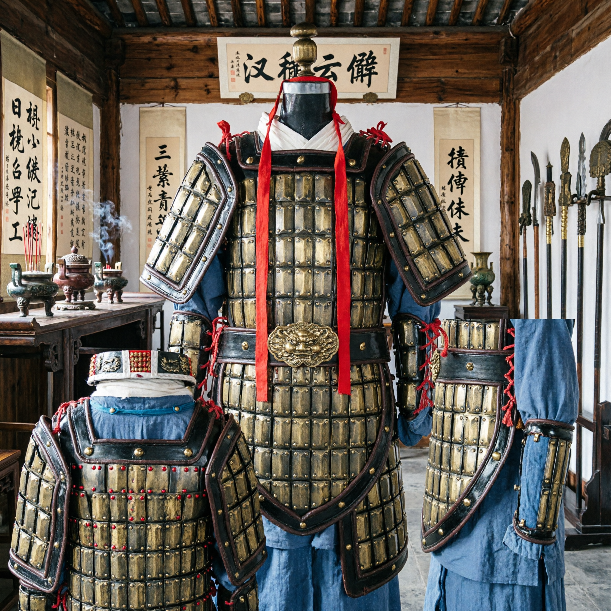 Men's Traditional Chinese General Armor Costume Gold Lamellar Warrior Suit for Historical Cosplay and Stage Performance