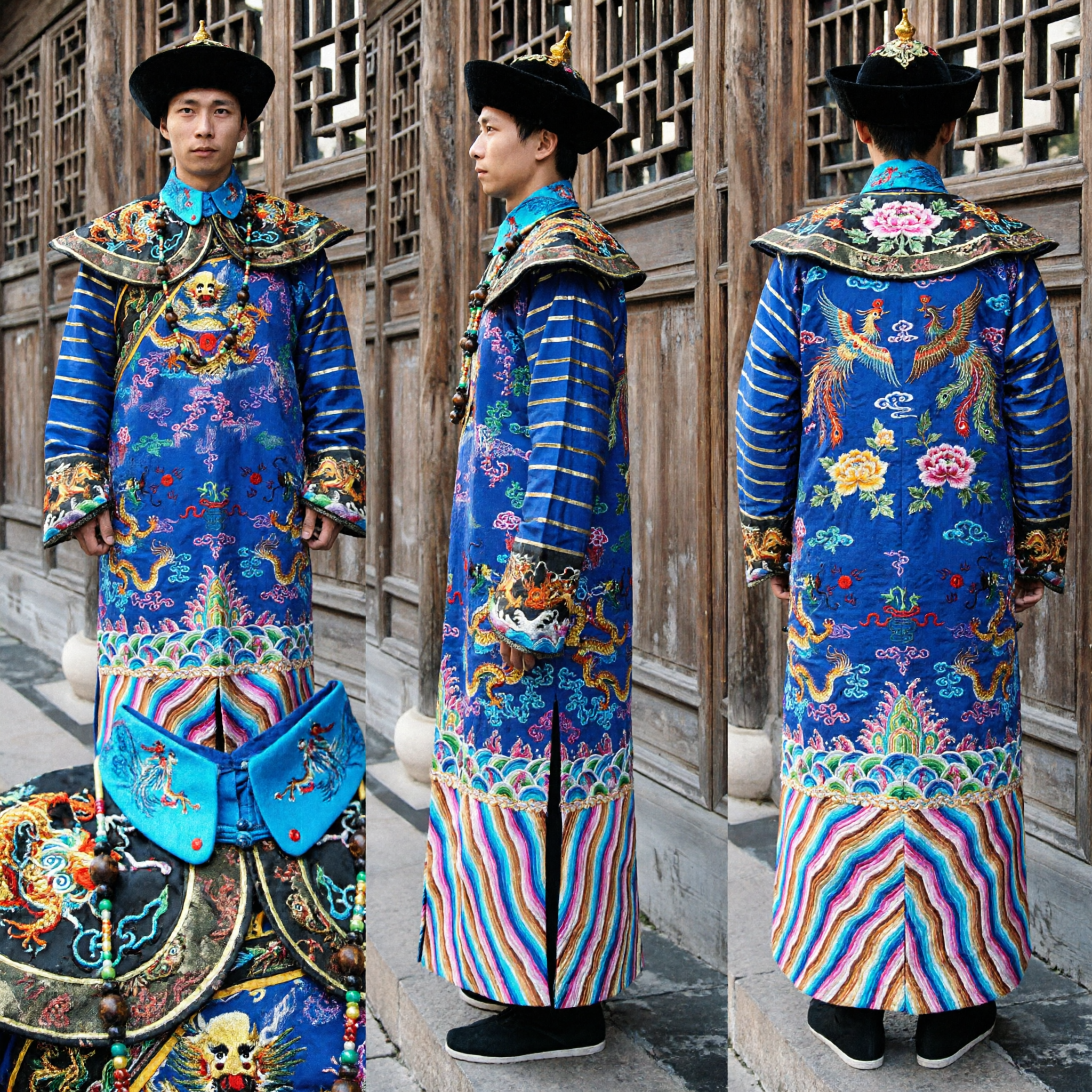 Men's Blue Qing Dynasty Imperial Dragon Robe Traditional Chinese Ancient Costume for Cosplay Performance