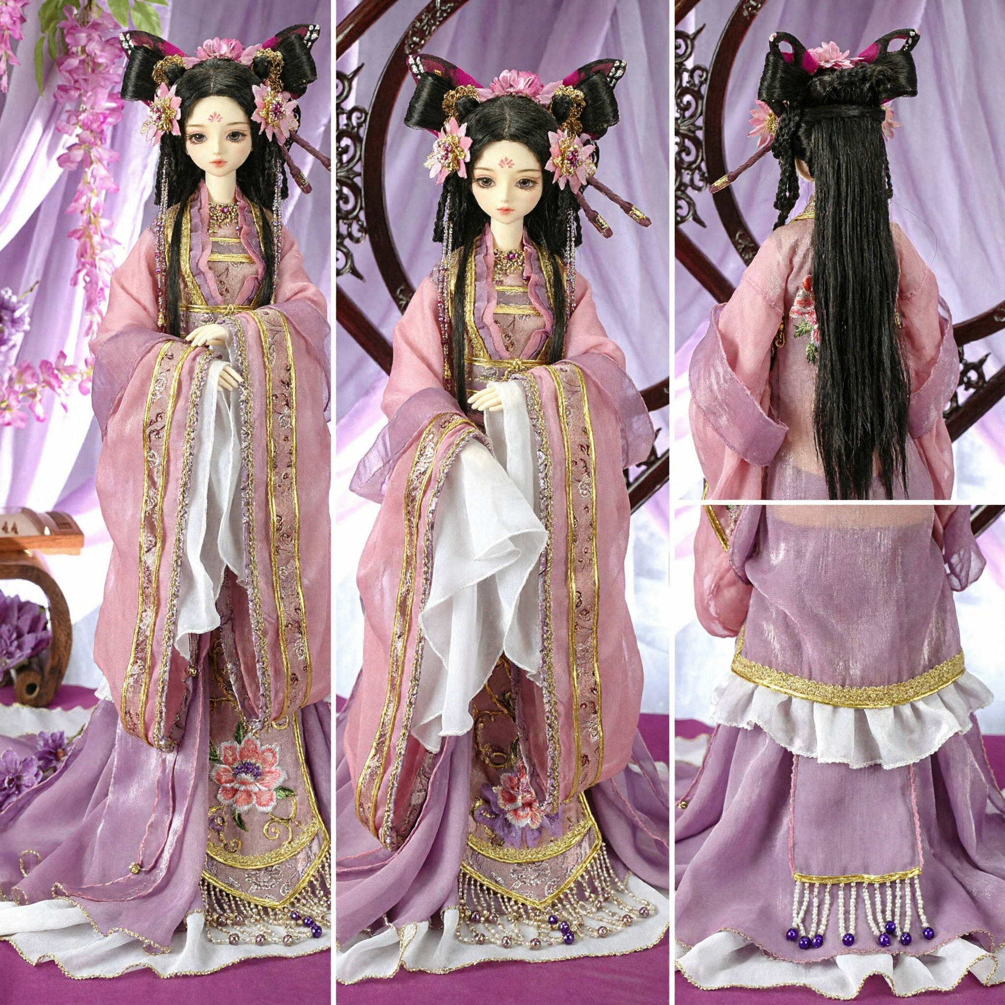 Exquisite Chinese Traditional Hanfu Princess Costume for Ball Jointed Doll BJD Tang Dynasty Style Pink Collectible Gift