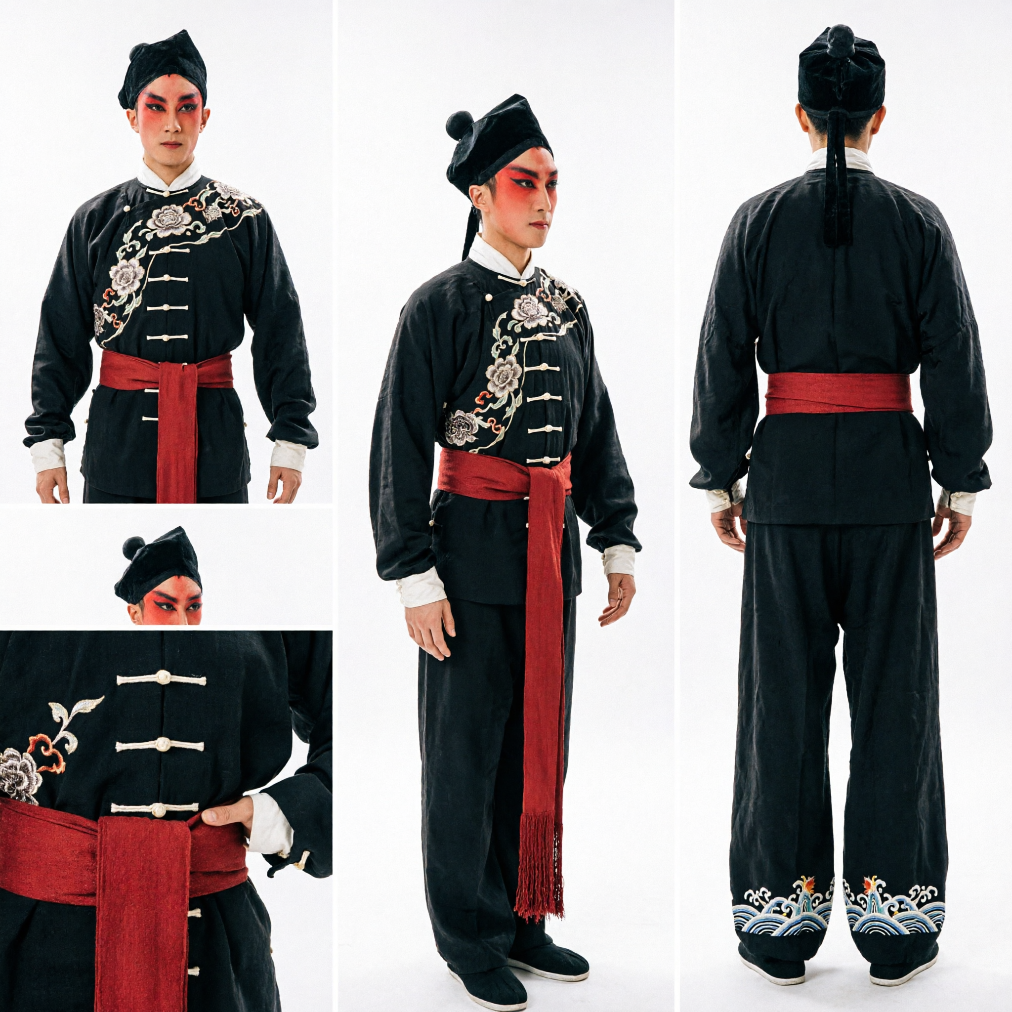 Traditional Chinese Peking Opera Wusheng Martial Arts Costume Black Kung Fu Uniform for Men Stage Performance