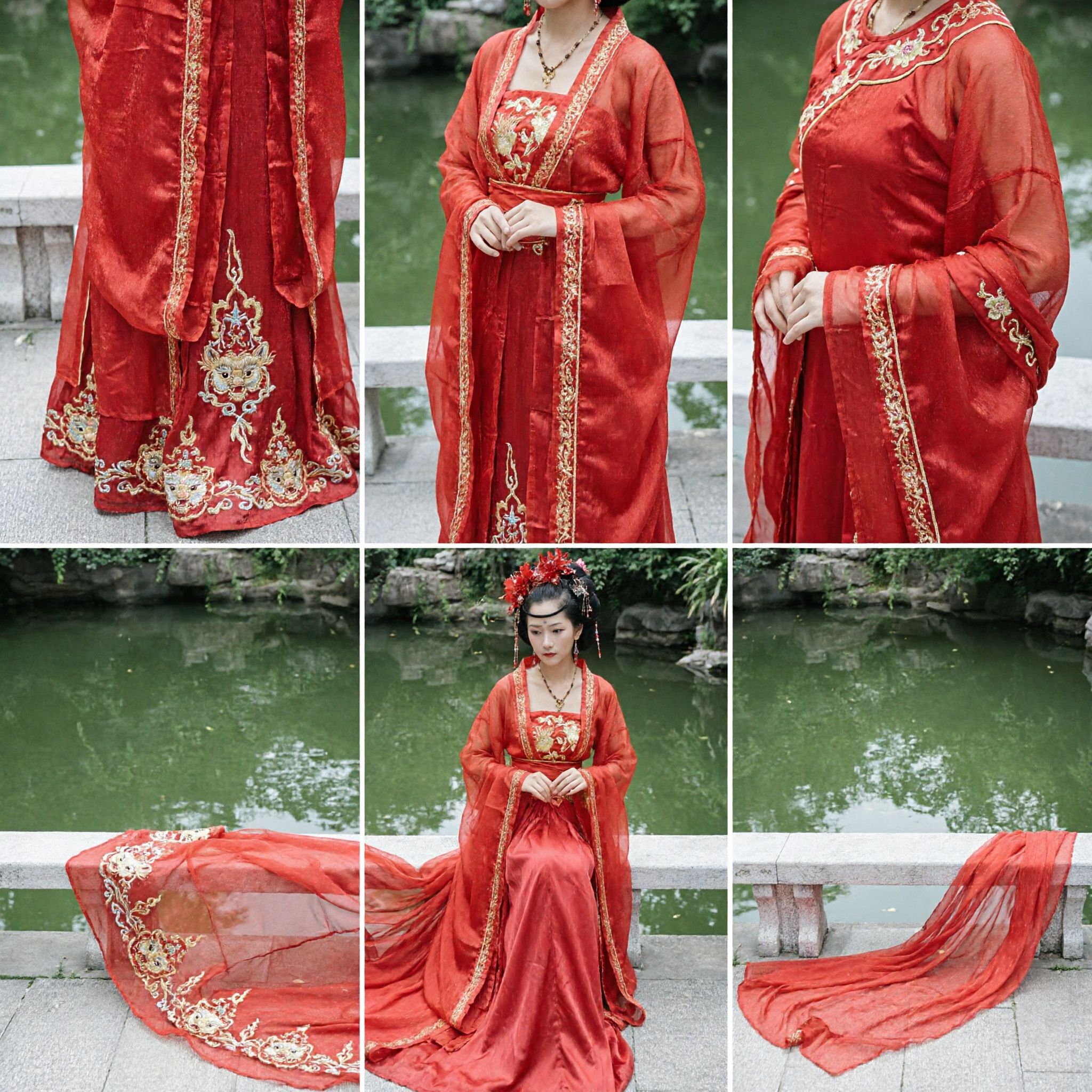 Women's Red Tang Dynasty Hanfu Traditional Chinese Ancient Costume Dress for Photography and Events