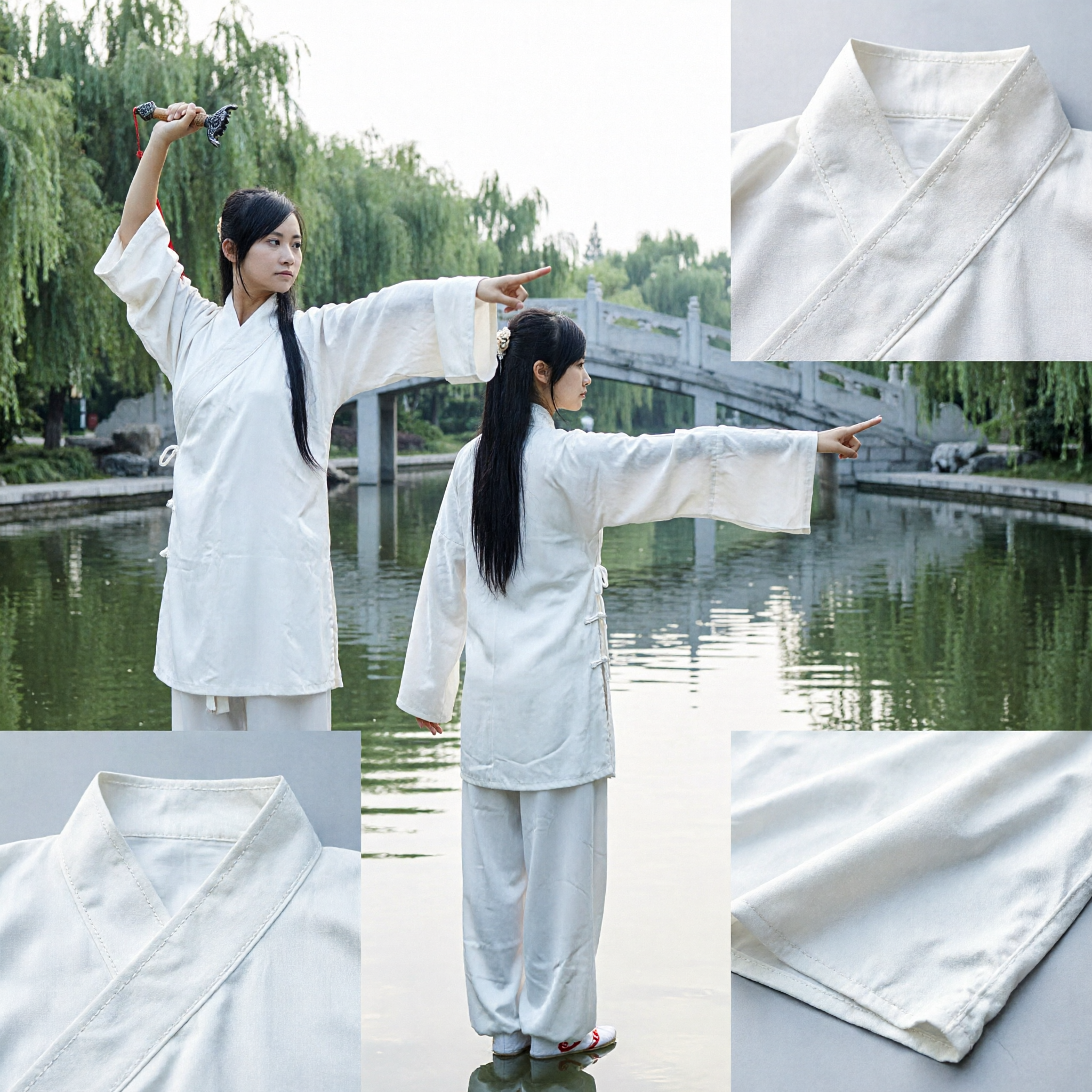 Traditional White Kung Fu Uniform for Women Tai Chi Wushu Costume Martial Arts Training Performance Suit