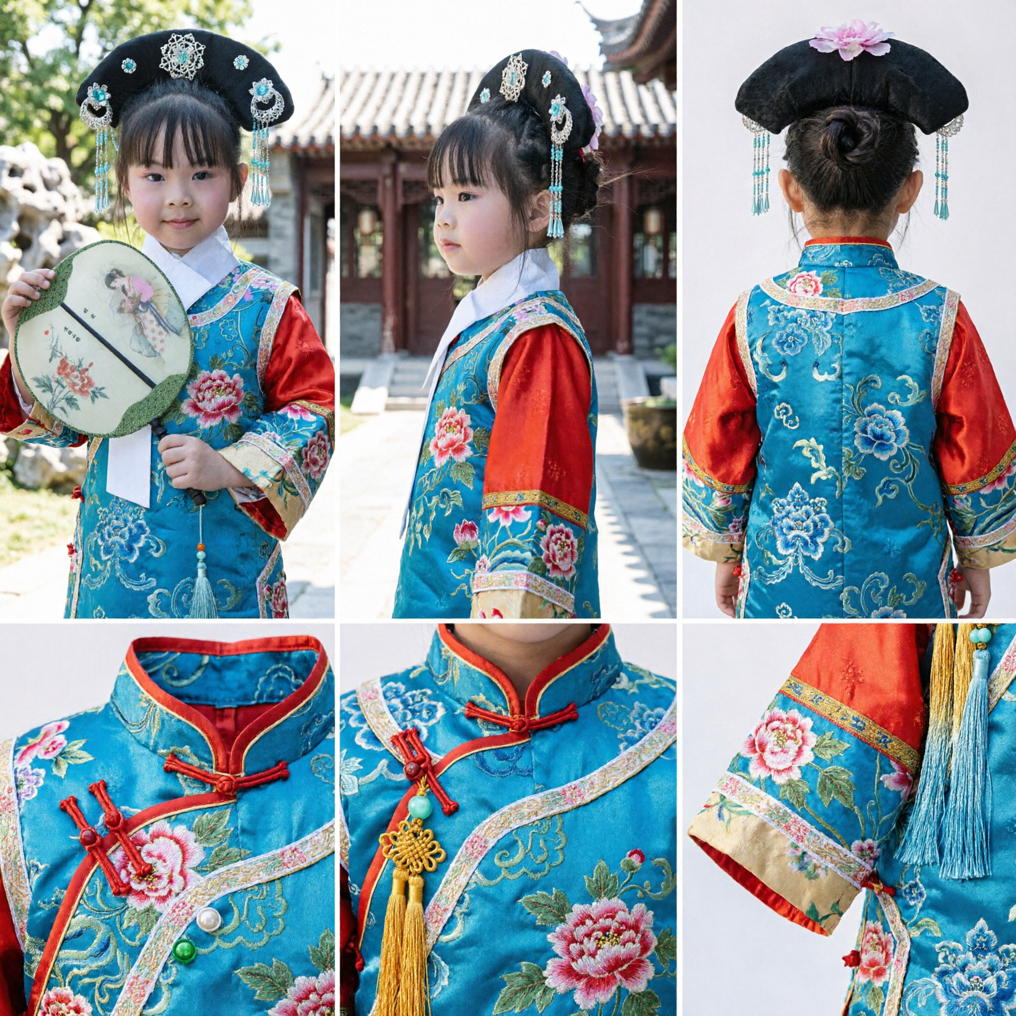 Traditional Chinese Qing Dynasty Manchu Princess Headdress Hair Ornament with Tassels for Kids Girls Costume