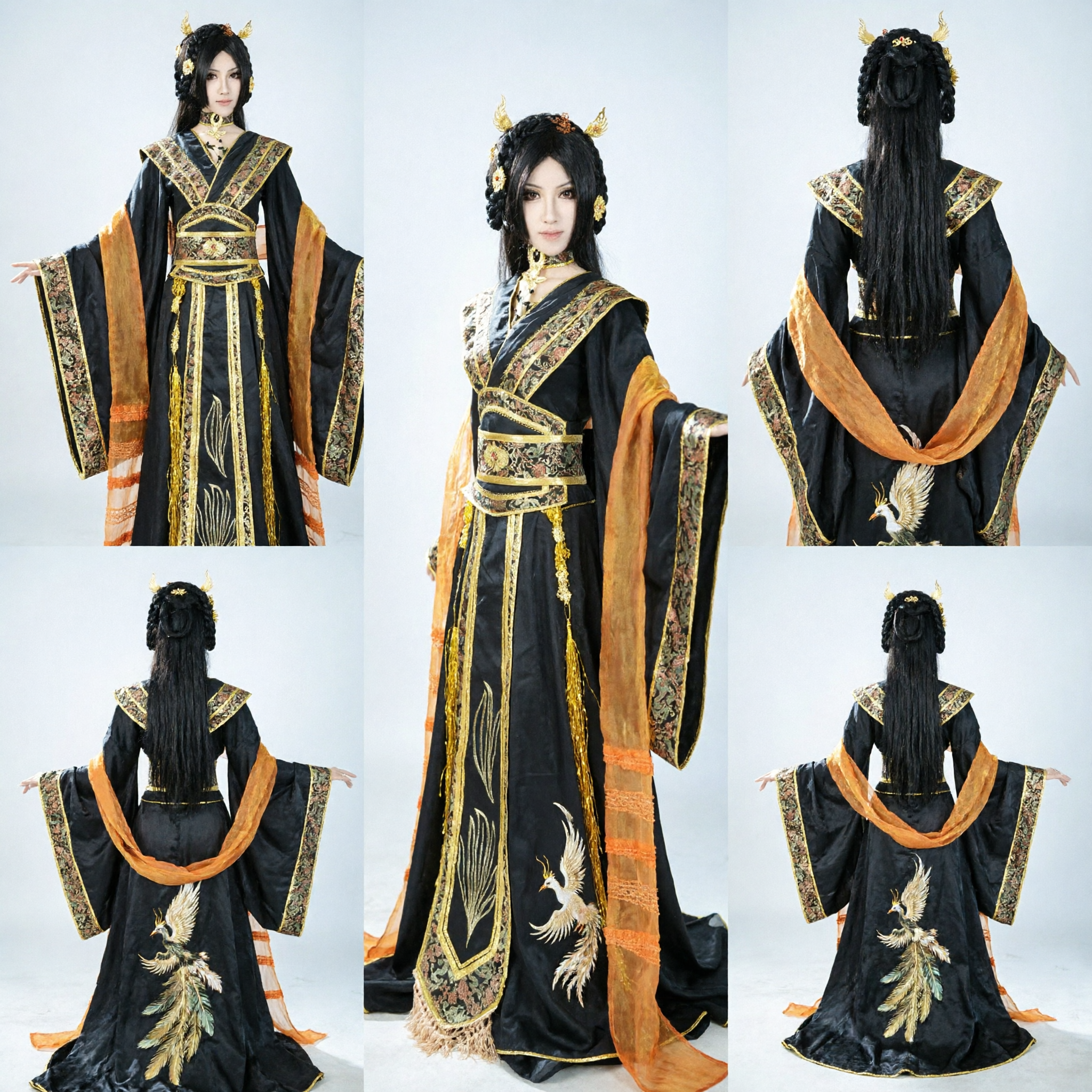 Ancient Chinese Empress Hanfu Costume Black and Gold Traditional Dress for Women Cosplay Stage Performance