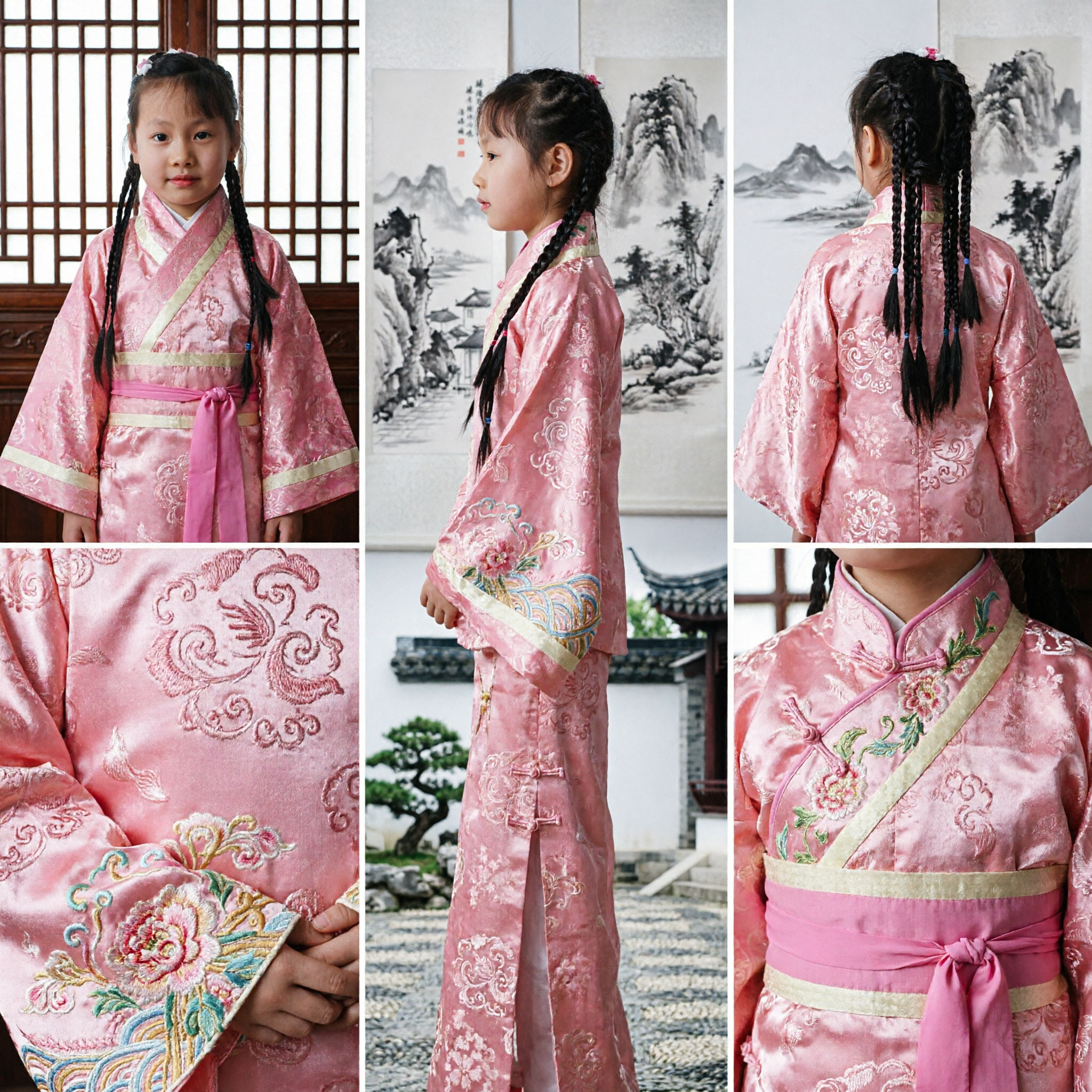 Kids Girls Pink Traditional Chinese Hanfu Costume Ancient Dynasty Princess Dress for Performance
