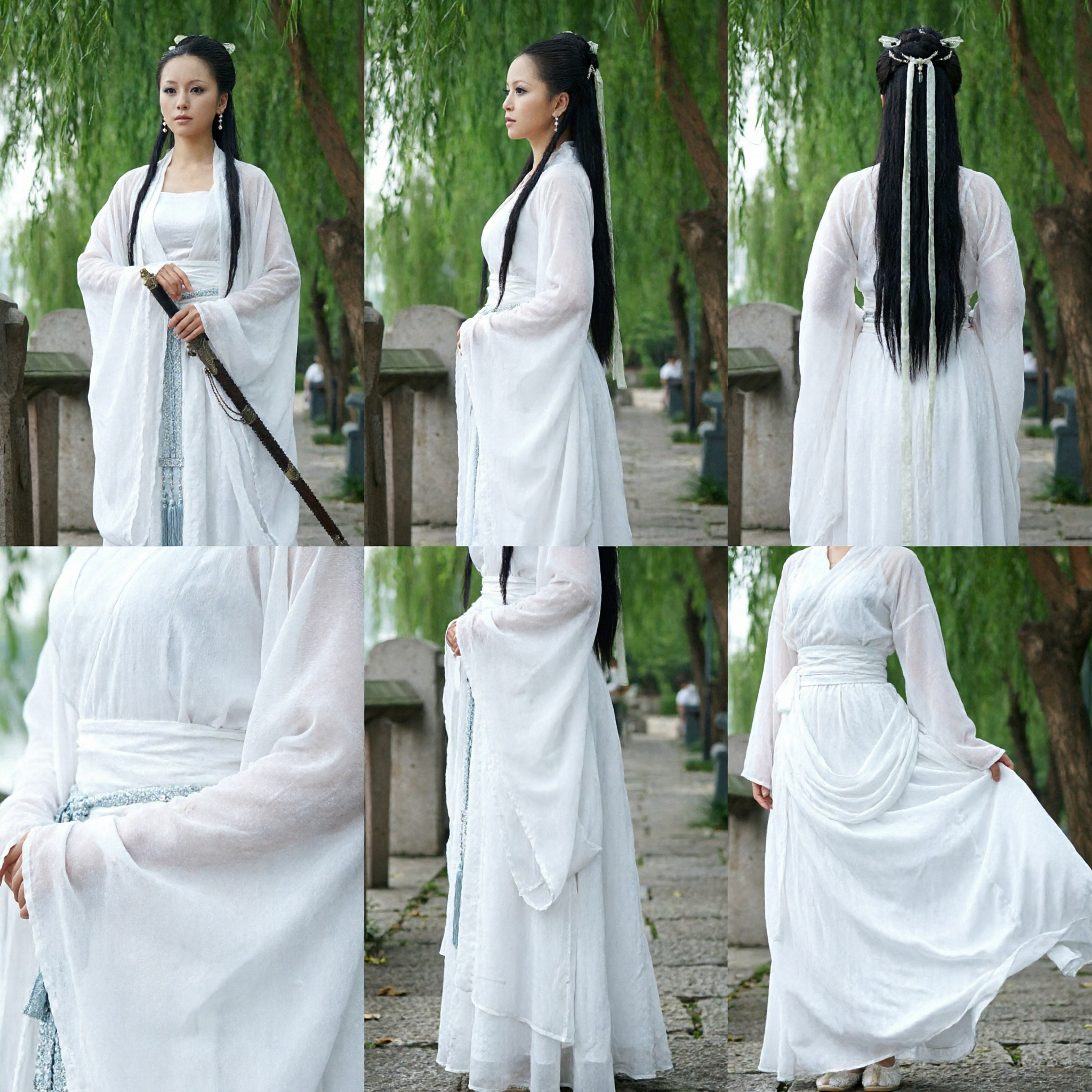 Elegant White Ancient Chinese Hanfu Costume Wuxia Swordswoman Dress for Women Cosplay and Performance