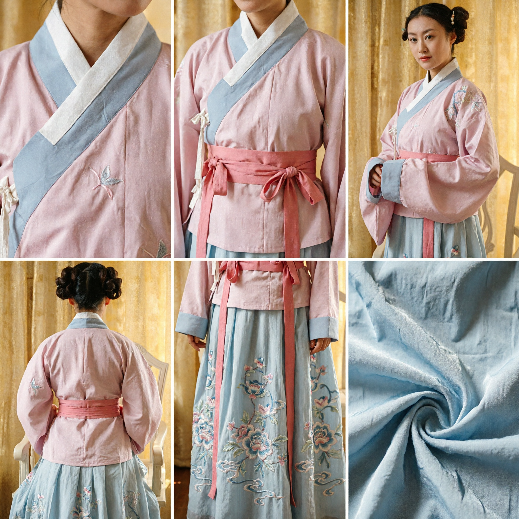Traditional Chinese Hanfu for Women Pink and Blue Embroidered Ming Style Costume for Cosplay and Cultural Events