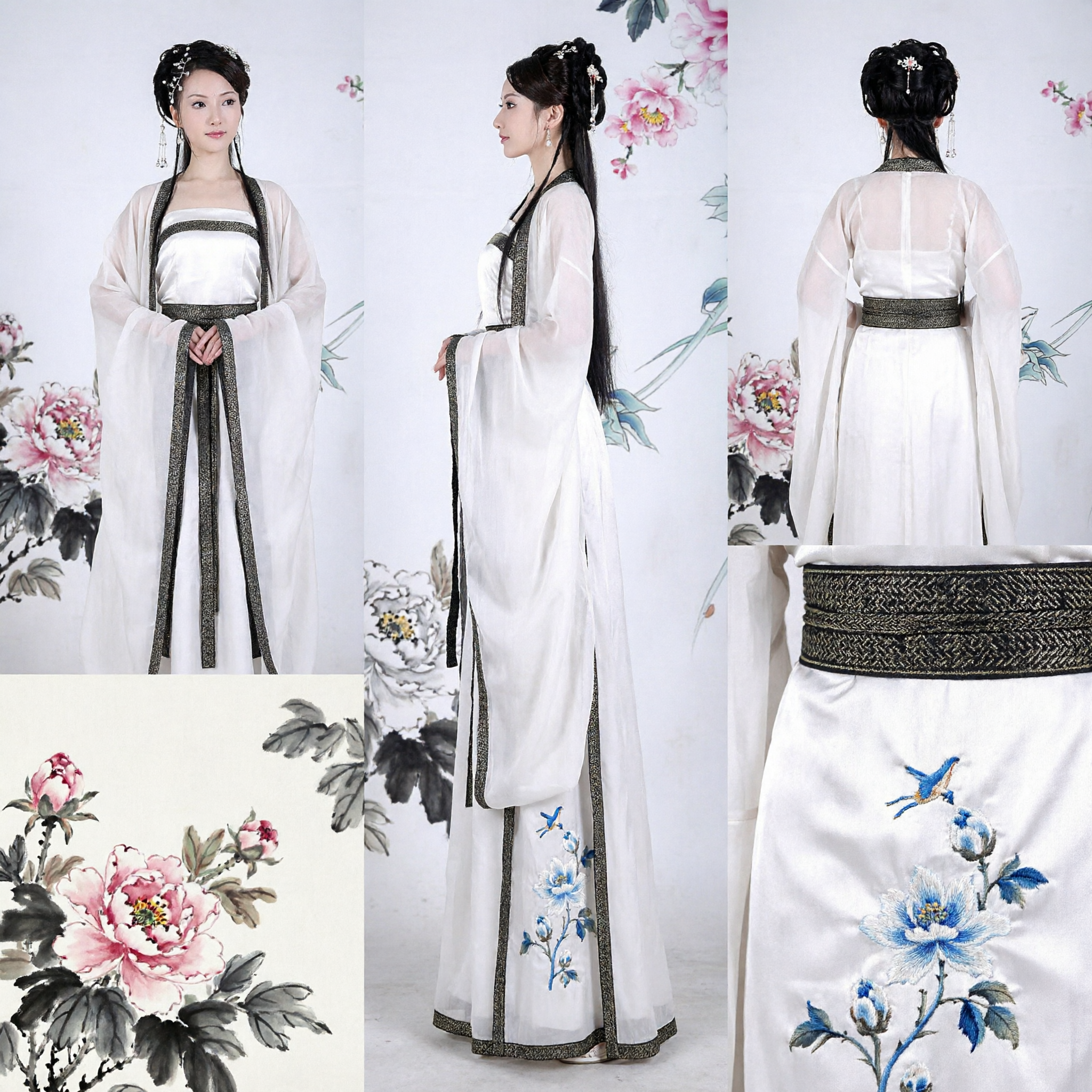 Elegant White Hanfu Ancient Chinese Costume Traditional Tang Dynasty Dress for Women Stage Performance Cosplay