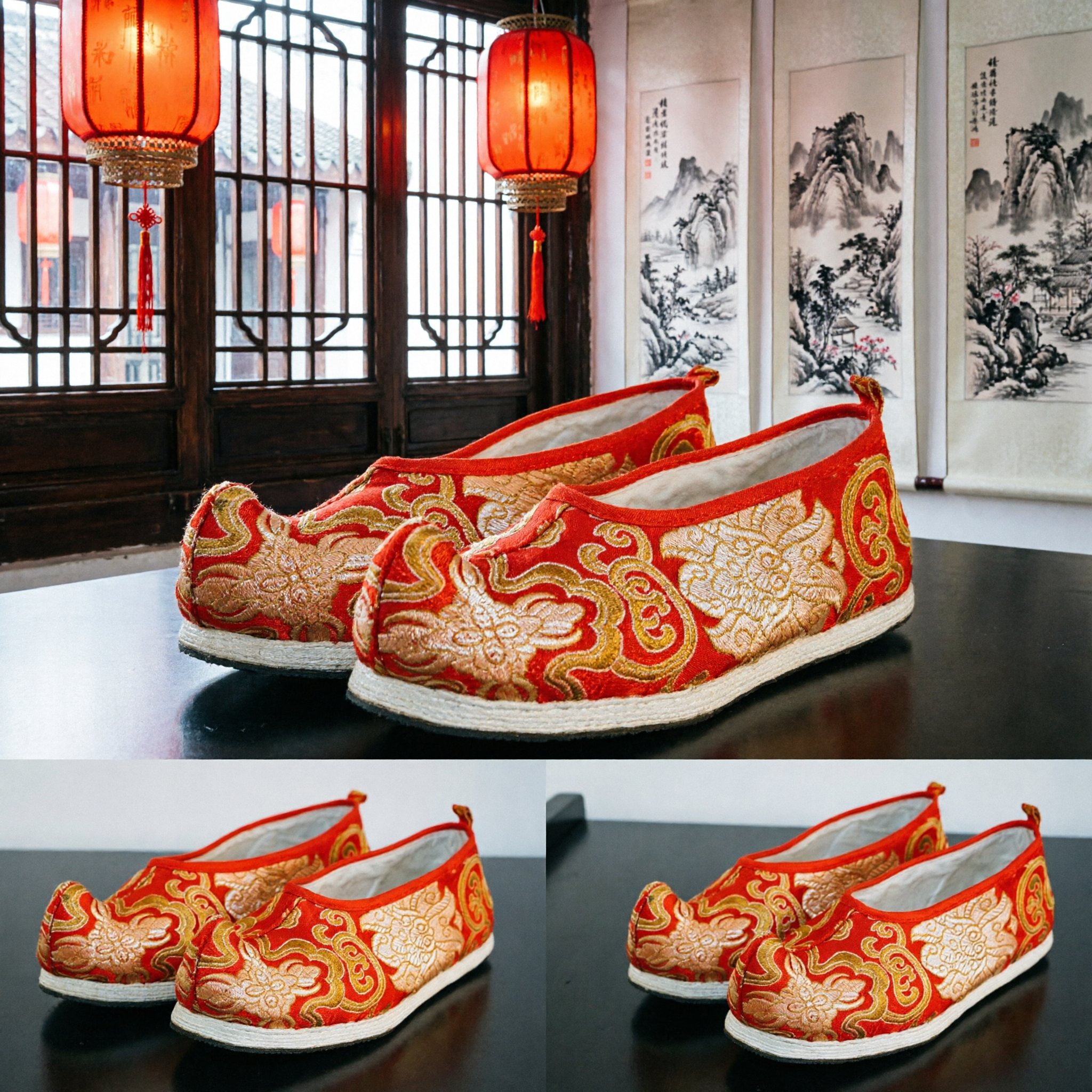 Traditional Chinese Red Embroidered Wedding Shoes for Women Hanfu Accessories Phoenix Style Cloth Shoes