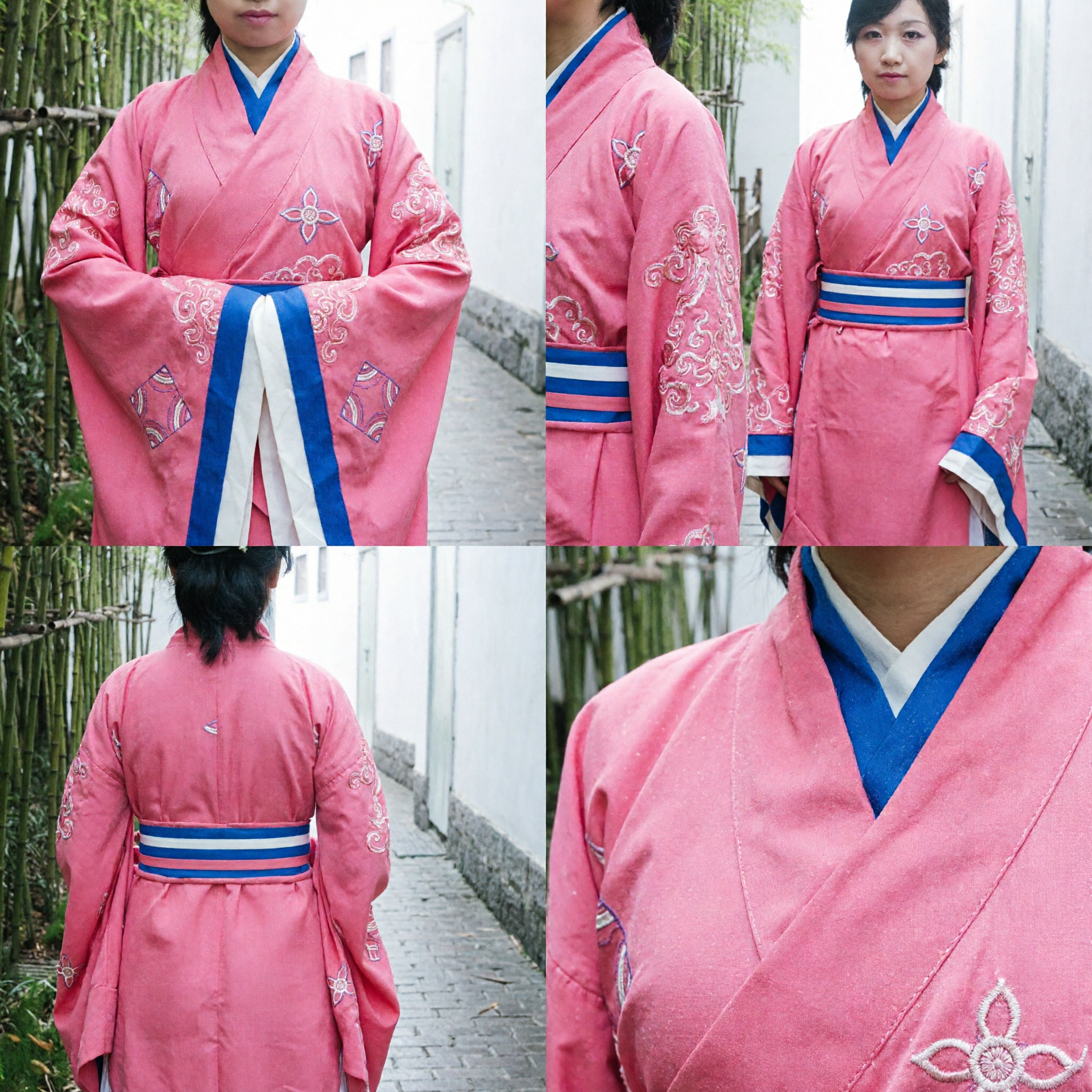 Women's Traditional Chinese Pink Hanfu Robe Embroidered Cross-Collar Costume for Historical Cosplay