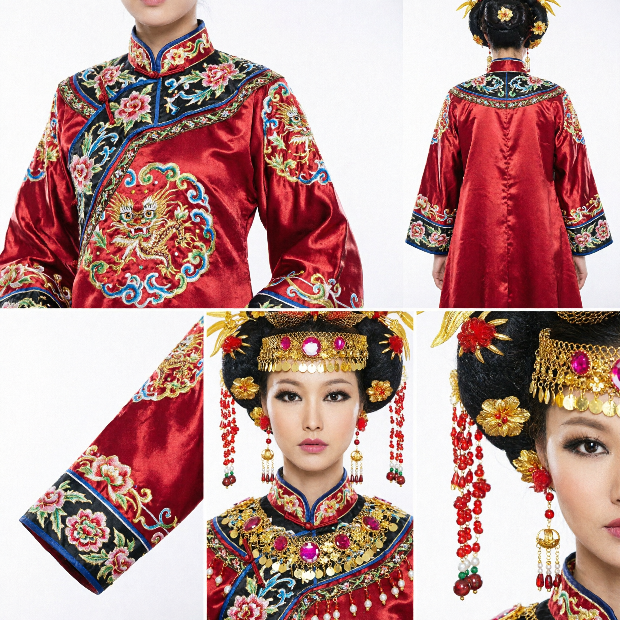 Exquisite Traditional Chinese Ancient Empress Phoenix Crown Headdress with Gold Filigree for Wedding and Stage Performance