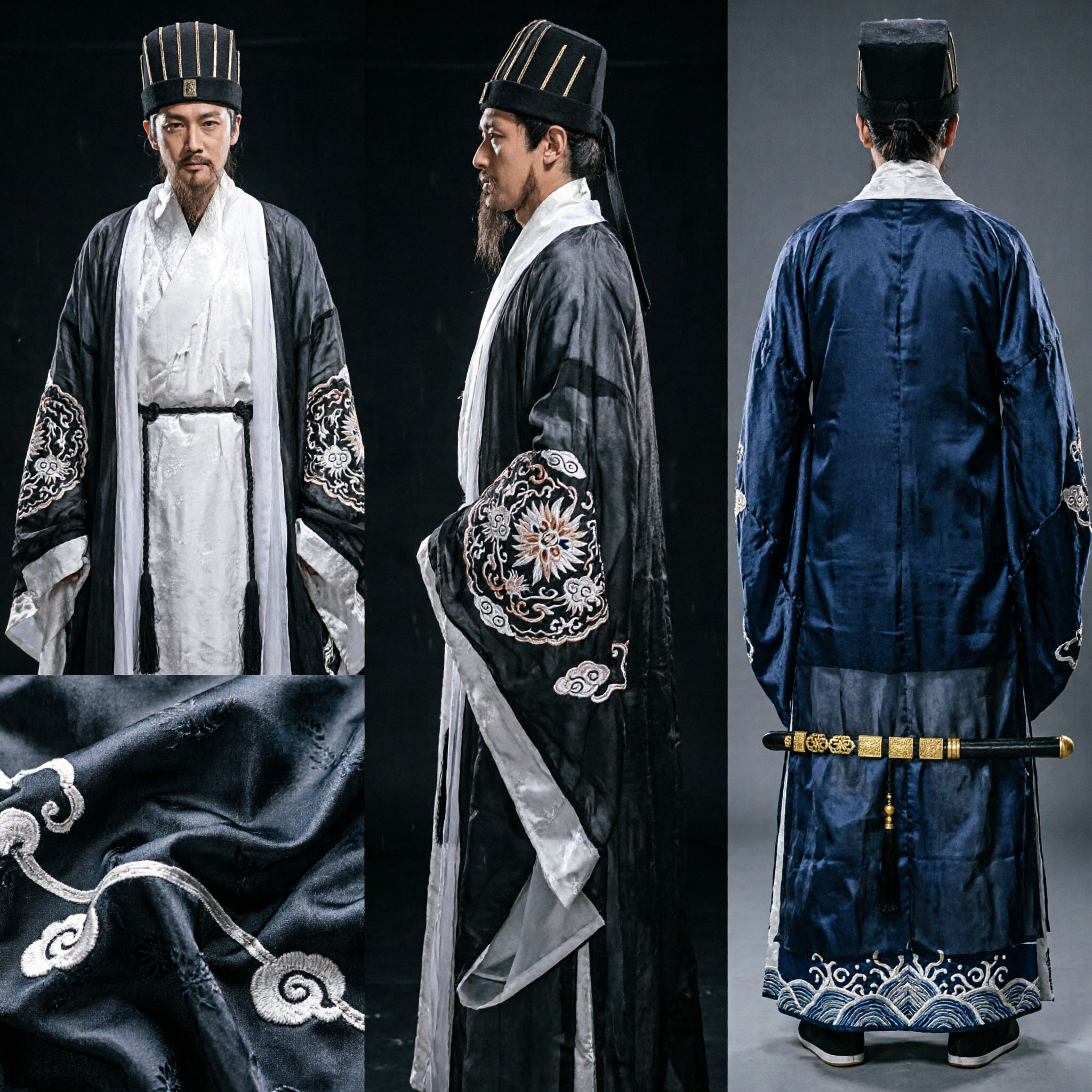 Men's Traditional Chinese Hanfu Ancient Scholar Official Robe Cosplay Costume for Wuxia Performance