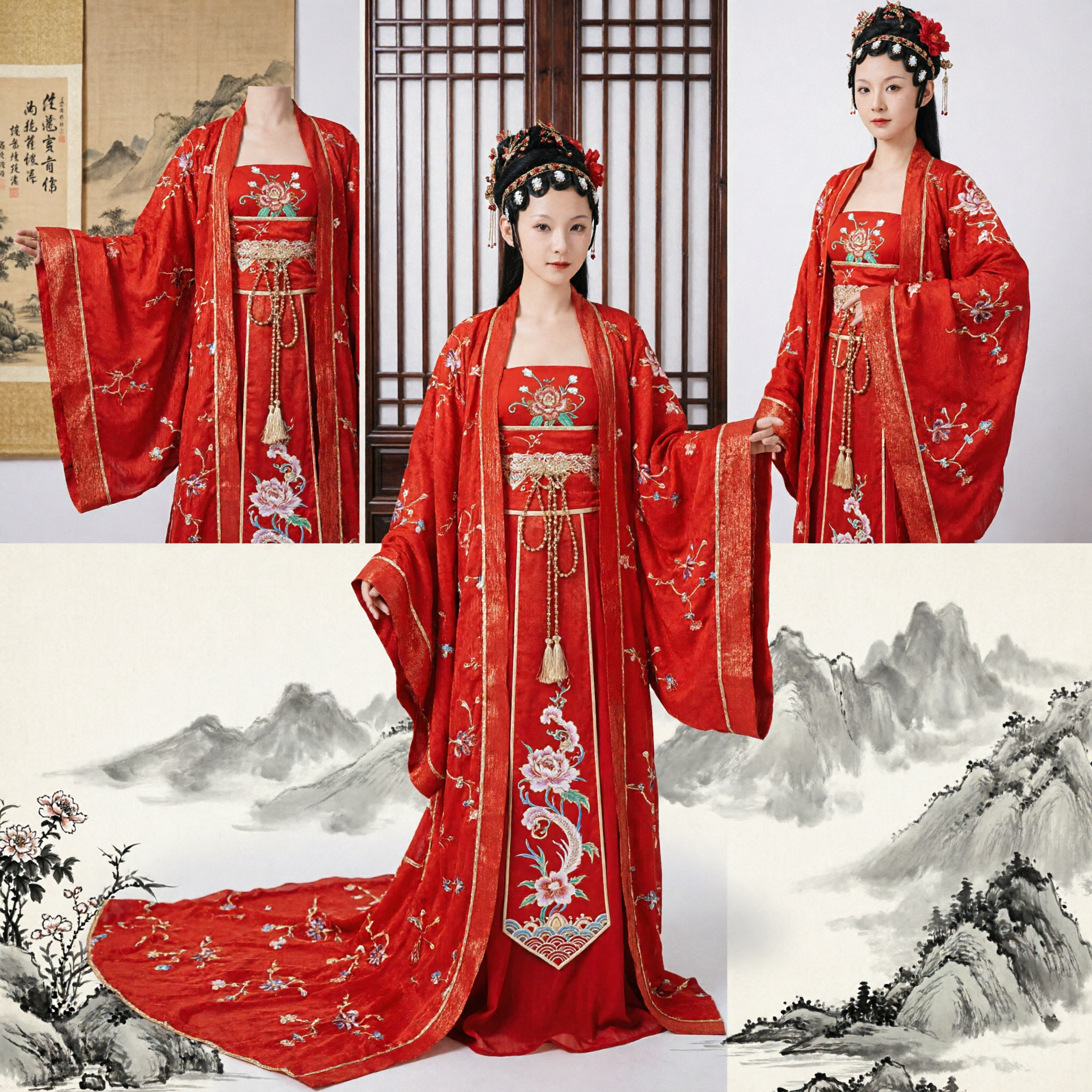 Elegant Red Chinese Traditional Hanfu Wedding Dress Tang Dynasty Ancient Costume Embroidered Robe for Women