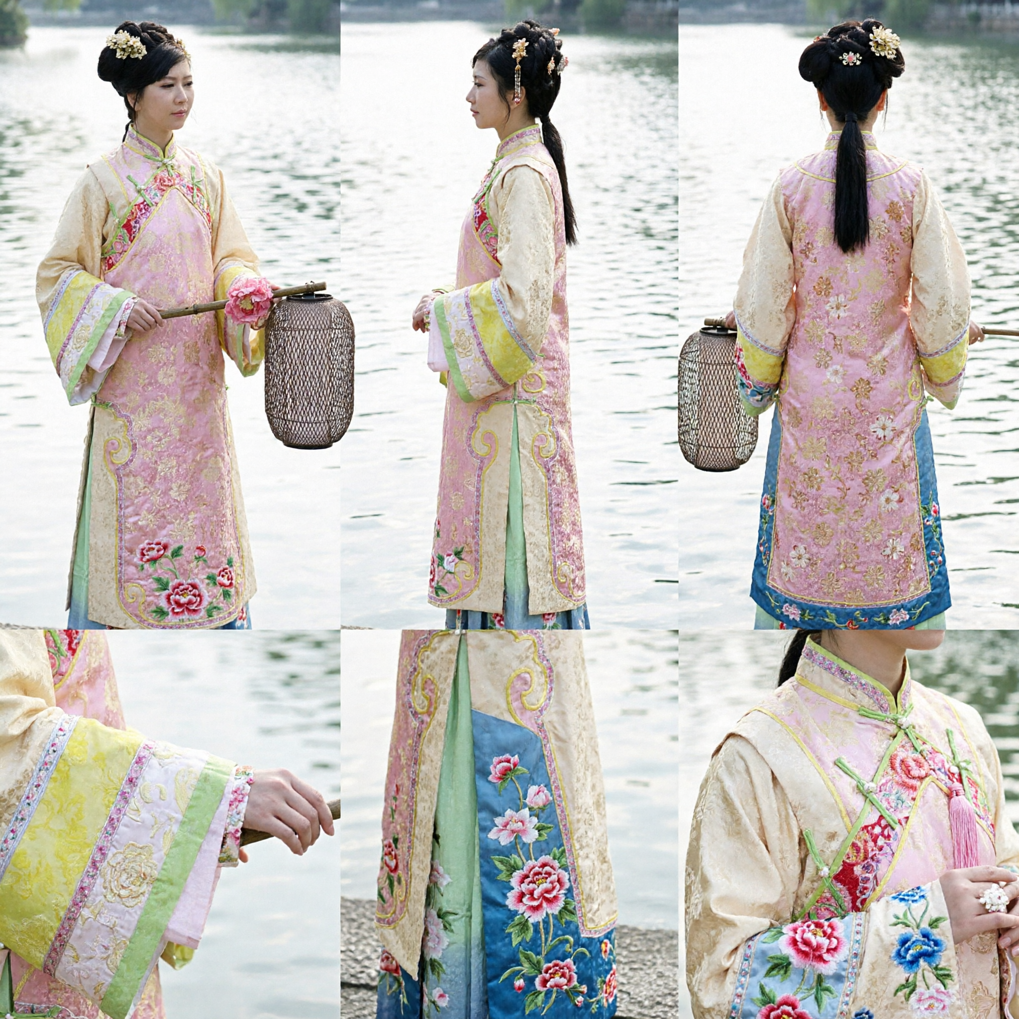 Elegant Traditional Chinese Ancient Costume Women's Embroidered Hanfu Dress Pink and Yellow Palace Lady Outfit for Performance
