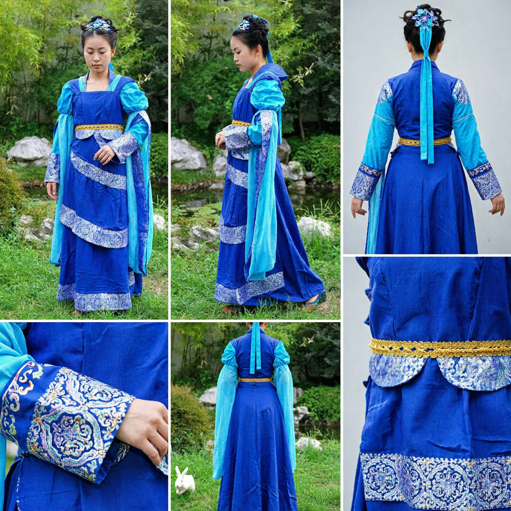 Traditional Chinese Blue Hanfu Costume for Girls Kids Ancient Fairy Princess Dress for Performance