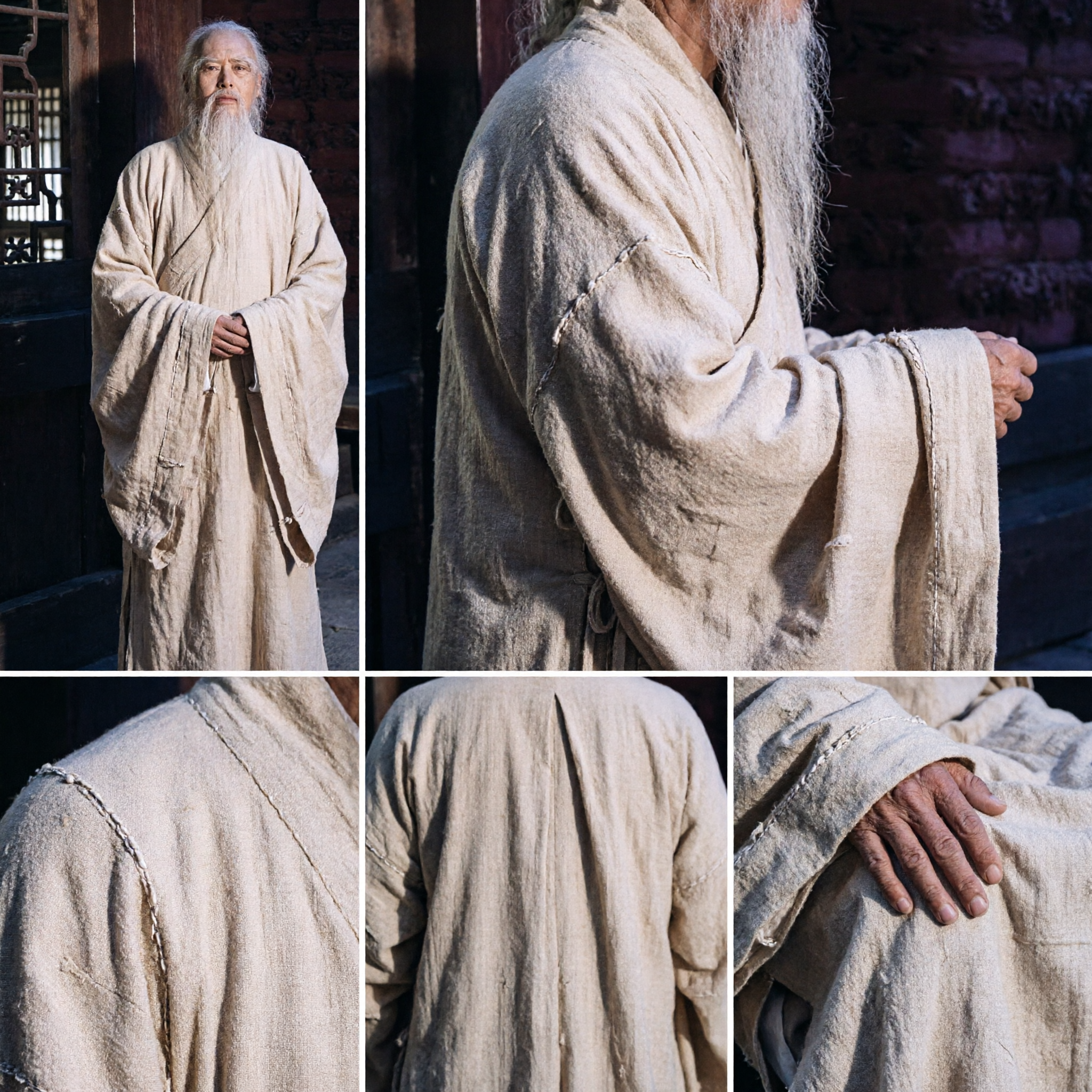 Men's Traditional Chinese Ancient Scholar Robe Cream Linen Hanfu Costume for Cosplay and Cultural Performance