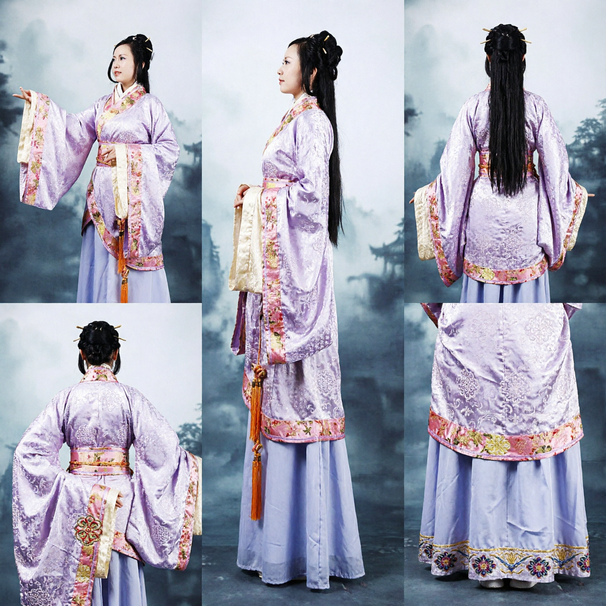 Elegant Purple Ancient Chinese Hanfu Traditional Dress Floral Embroidery Robe for Women Stage Performance Cosplay
