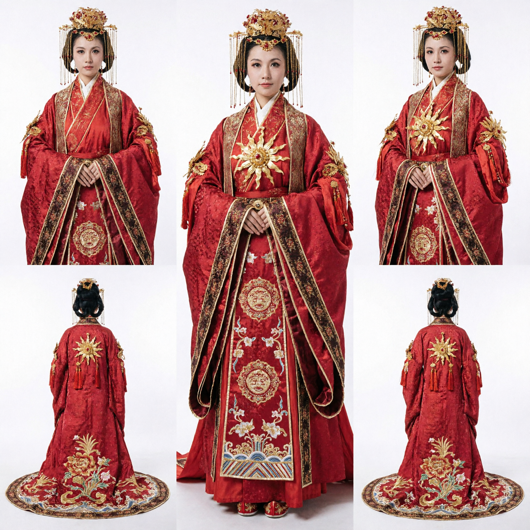 Traditional Chinese Red Hanfu Ancient Queen Costume Embroidered Long Robe Wedding Dress for Women