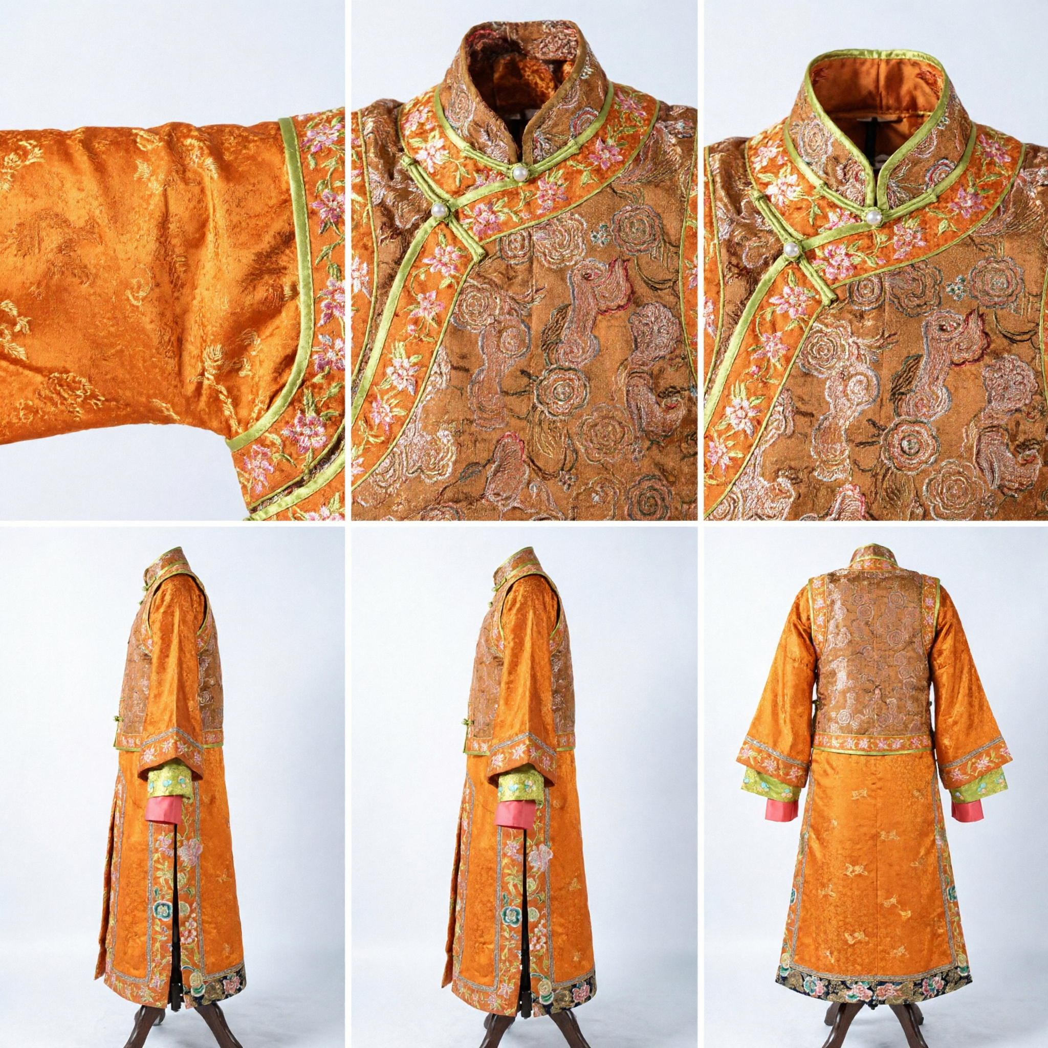 Traditional Chinese Orange Wedding Costume for Men Groom Qing Dynasty Style Tang Suit Embroidery Set