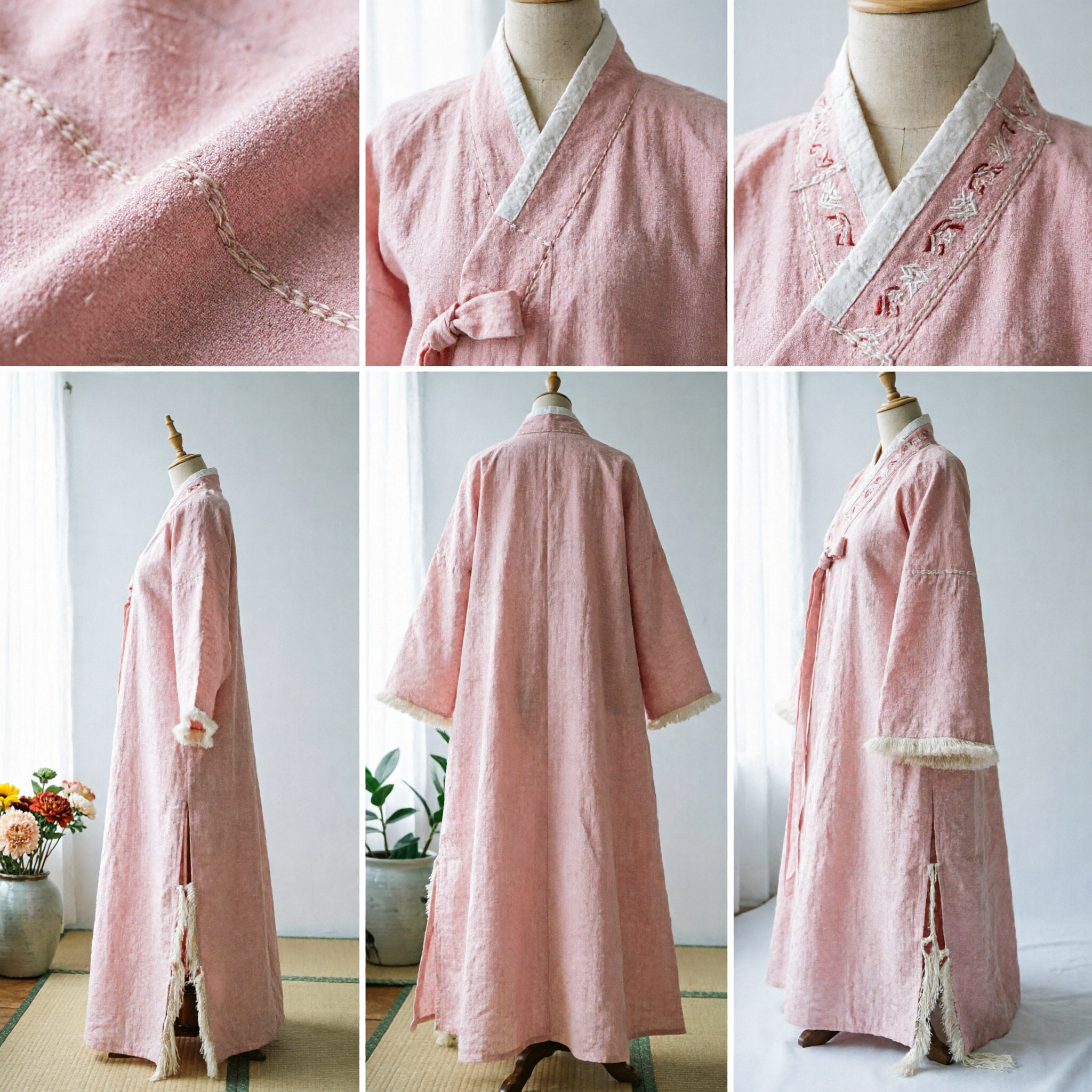 Long Pink Traditional Chinese Hanfu Cloak Winter Fur Hooded Cape Brocade Outerwear for Women Cosplay