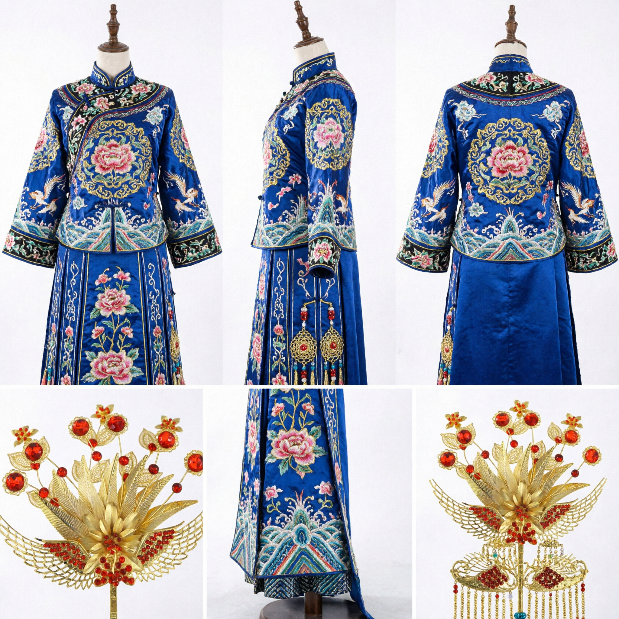 Exquisite Gold Phoenix Hairpin with Red Crystals Traditional Chinese Wedding Headpiece for Bride Hanfu